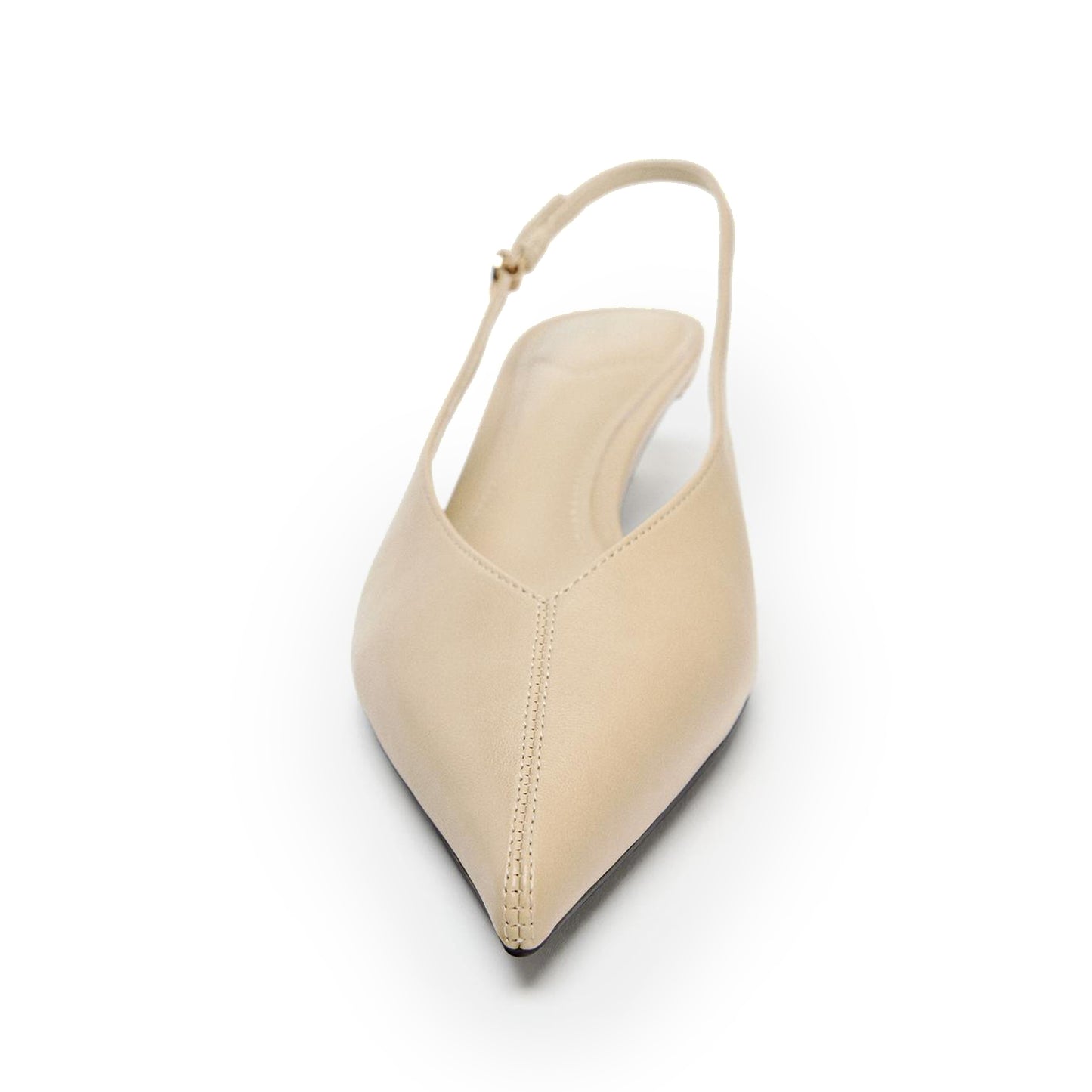 Beige Pointed-Toe Buckle Slingback Chic Kitten Heels