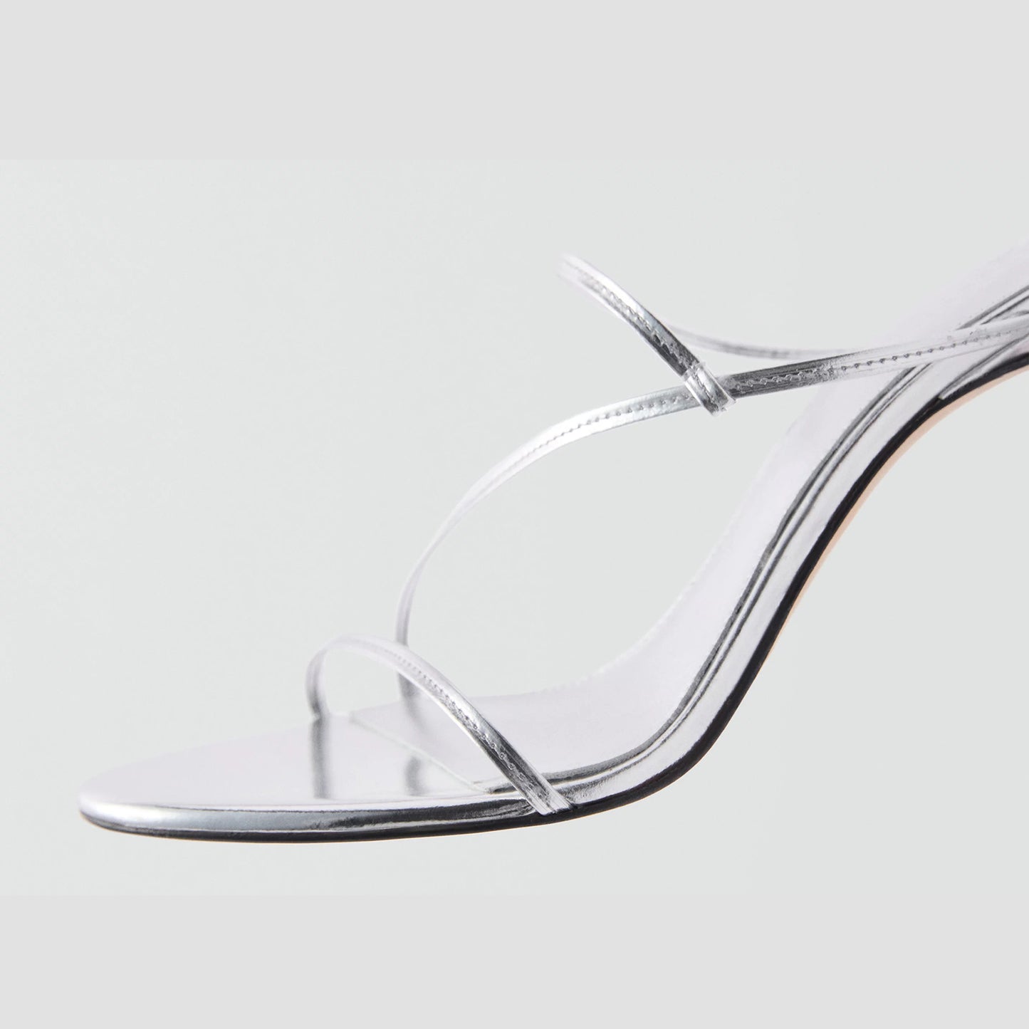 Metallic Silver Round-Toe Slip-On Sandals High Heels With Straps