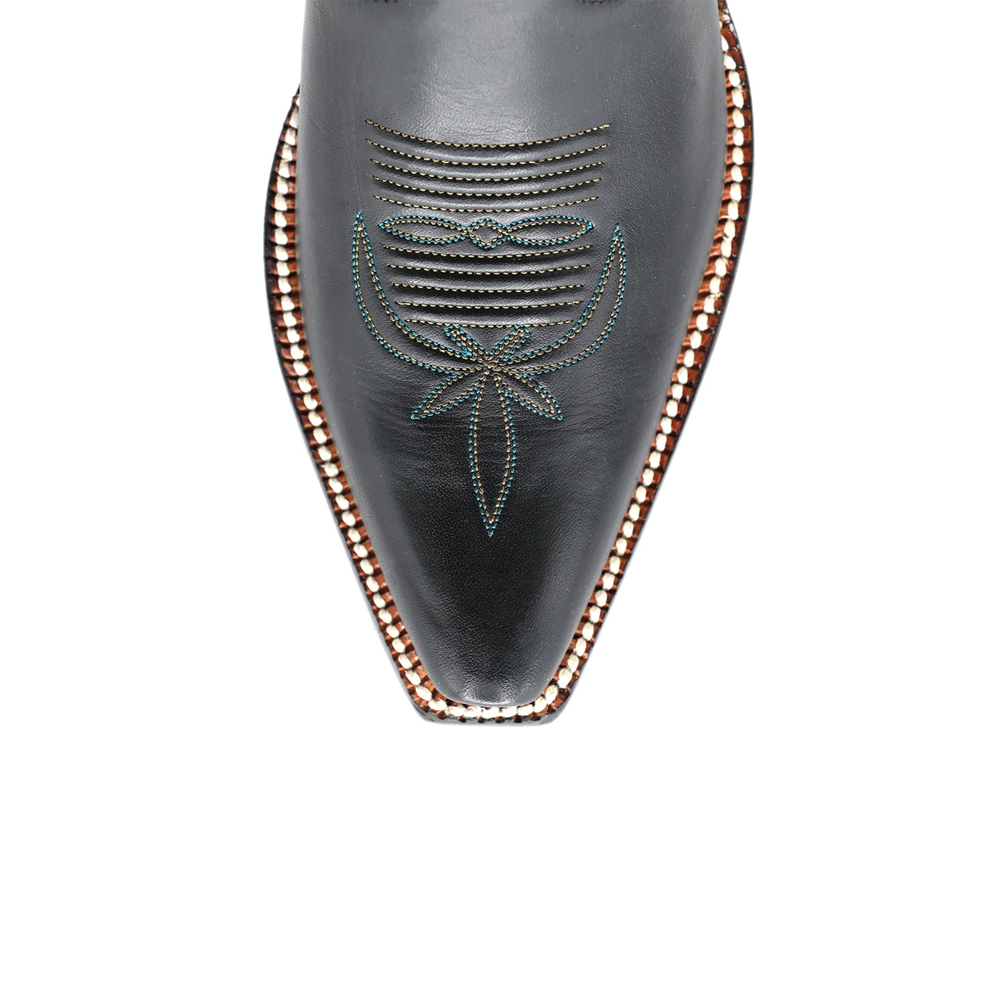 Black Snip-Toe Embroidery Classic Ankle Cowgirl Boots