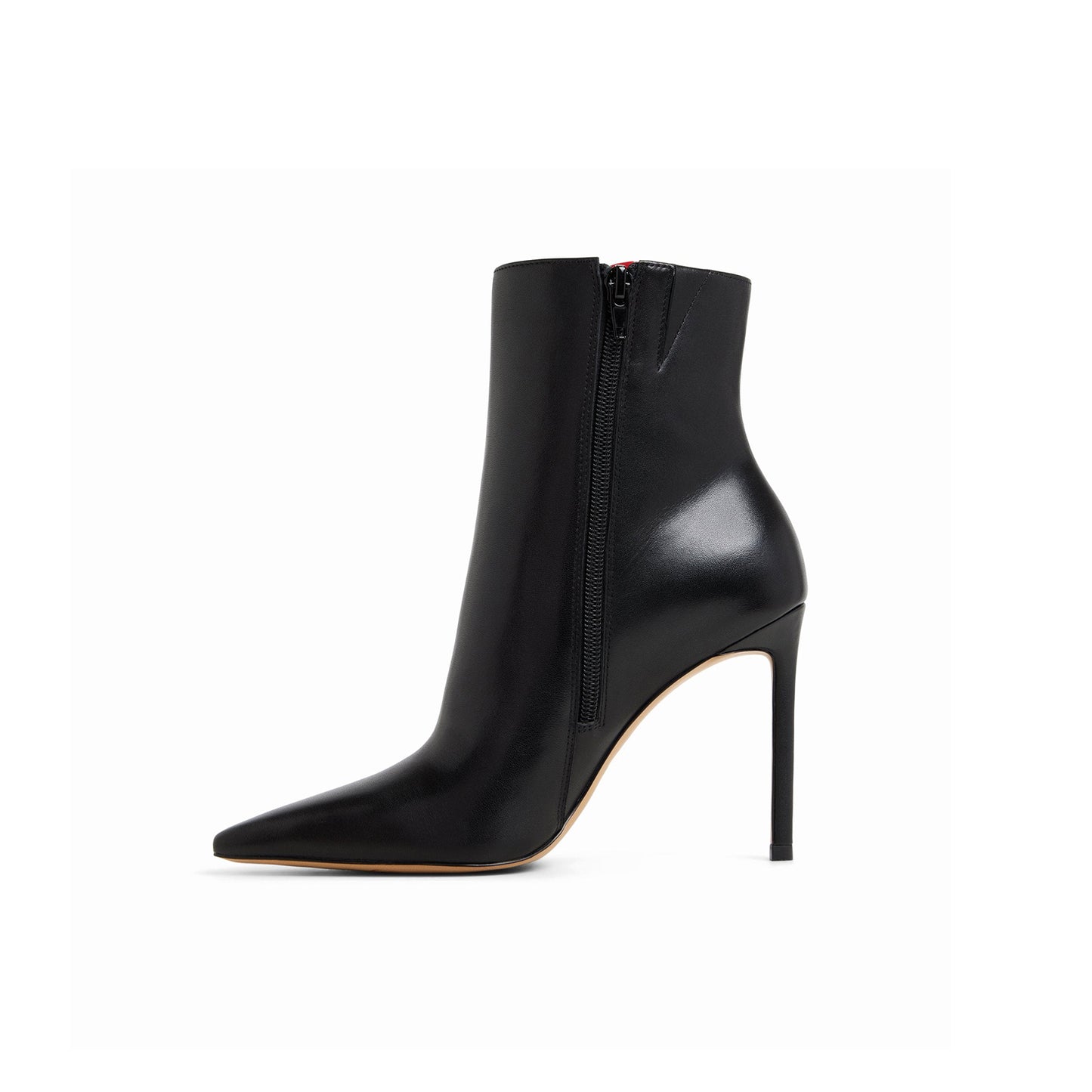 Black Snip-Toe Sleek Full-Zip Ankle Stiletto Boots