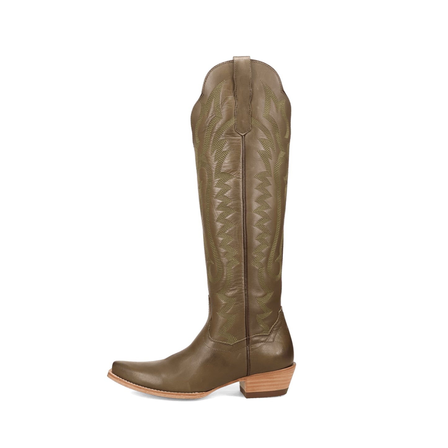 Olive Green Snip-Toe Grace Embroidery Half-Zip Knee High Cowgirl Boots