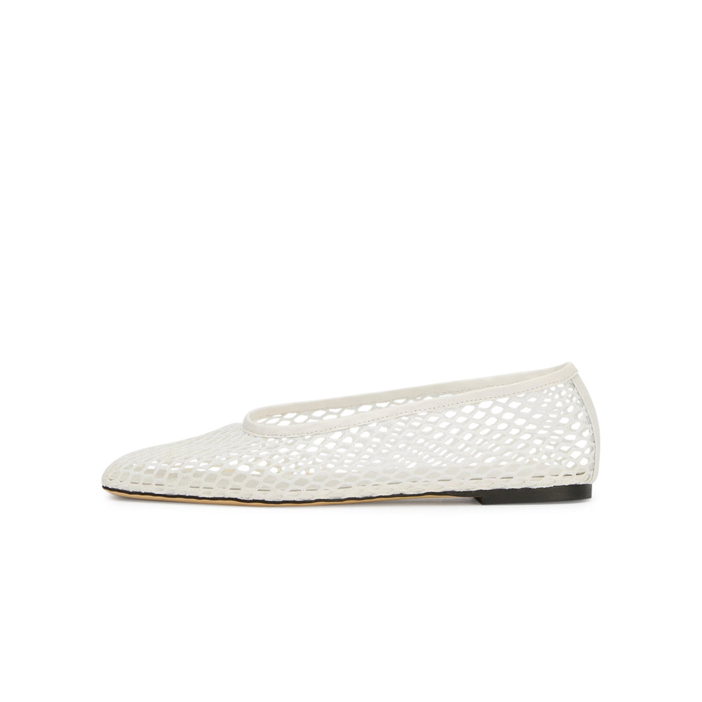 White Mesh Vegan Leather Square-Toe Ballet Flats
