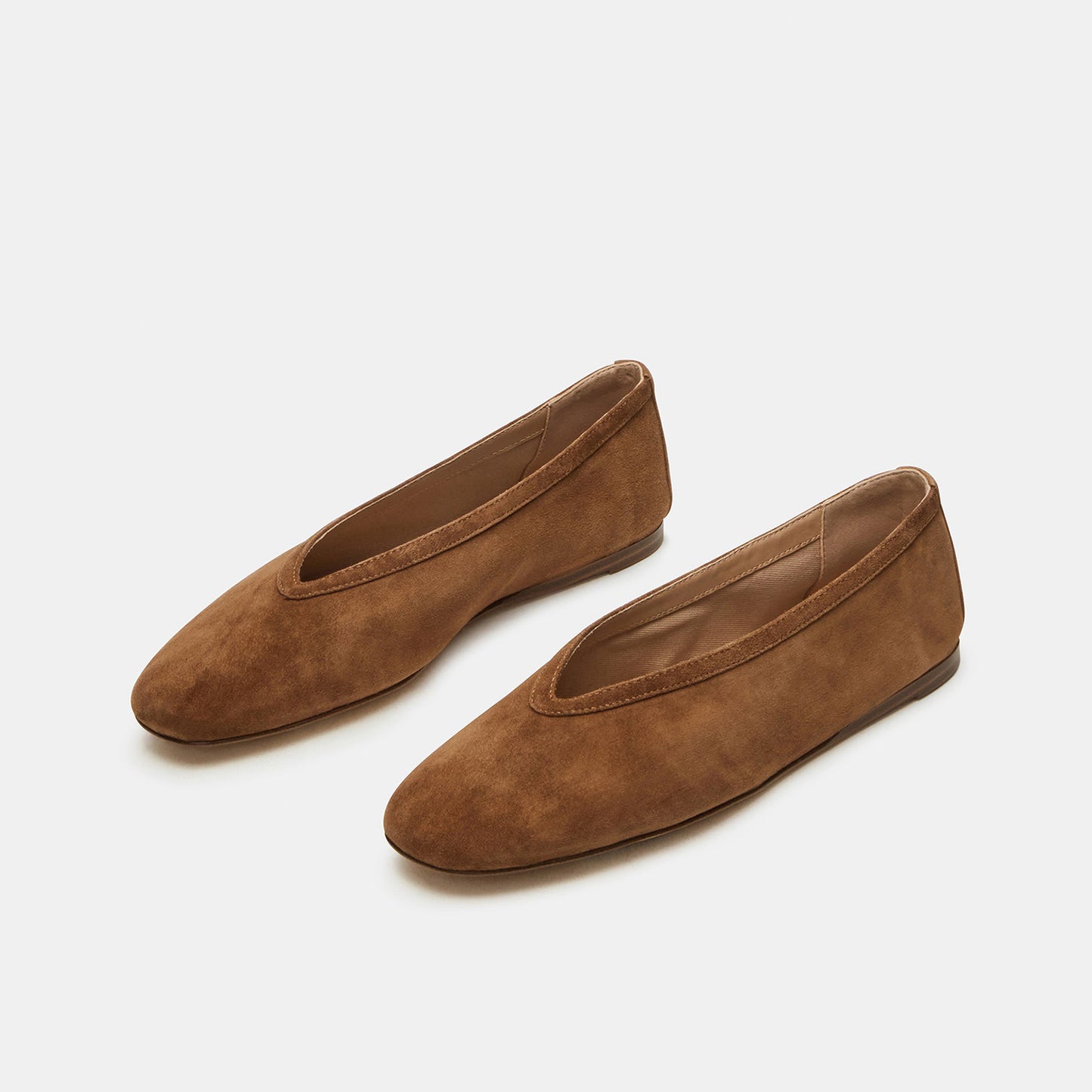 Brown Faux Suede Elegant Square-Toe Rhinestone Slip-On Flats