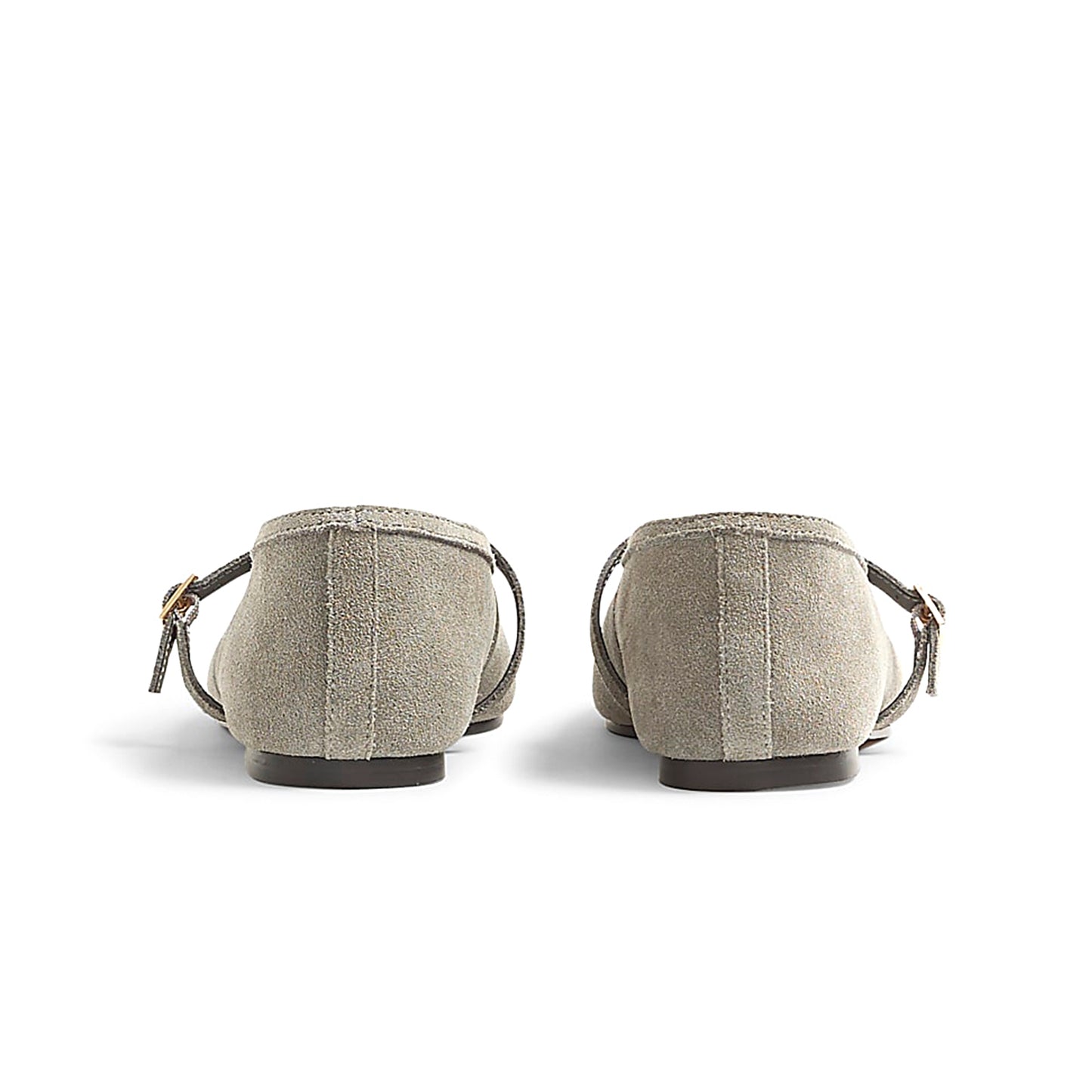 Gray Faux Suede Square-Toe Mary Jane Ballet Flats