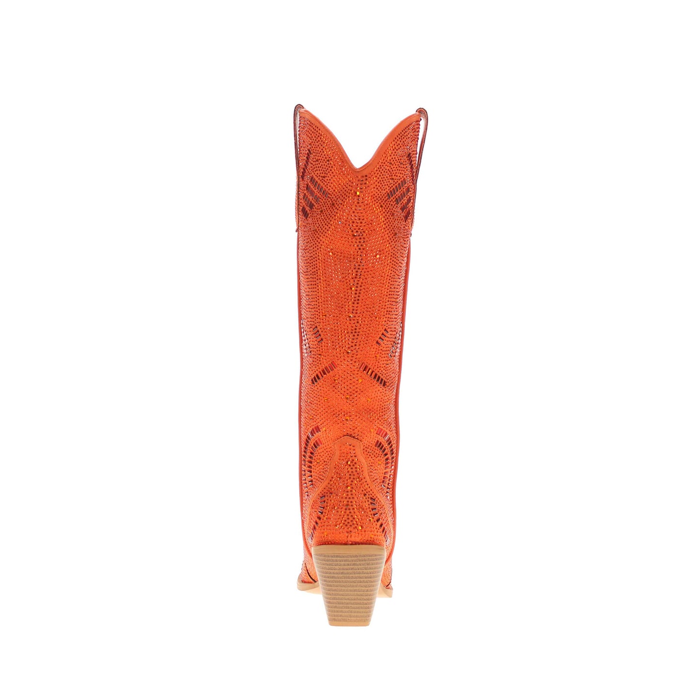 Orange Faux Suede Pointed-Toe Full Crystals Wide Calf Knee High Cowgirl Boots