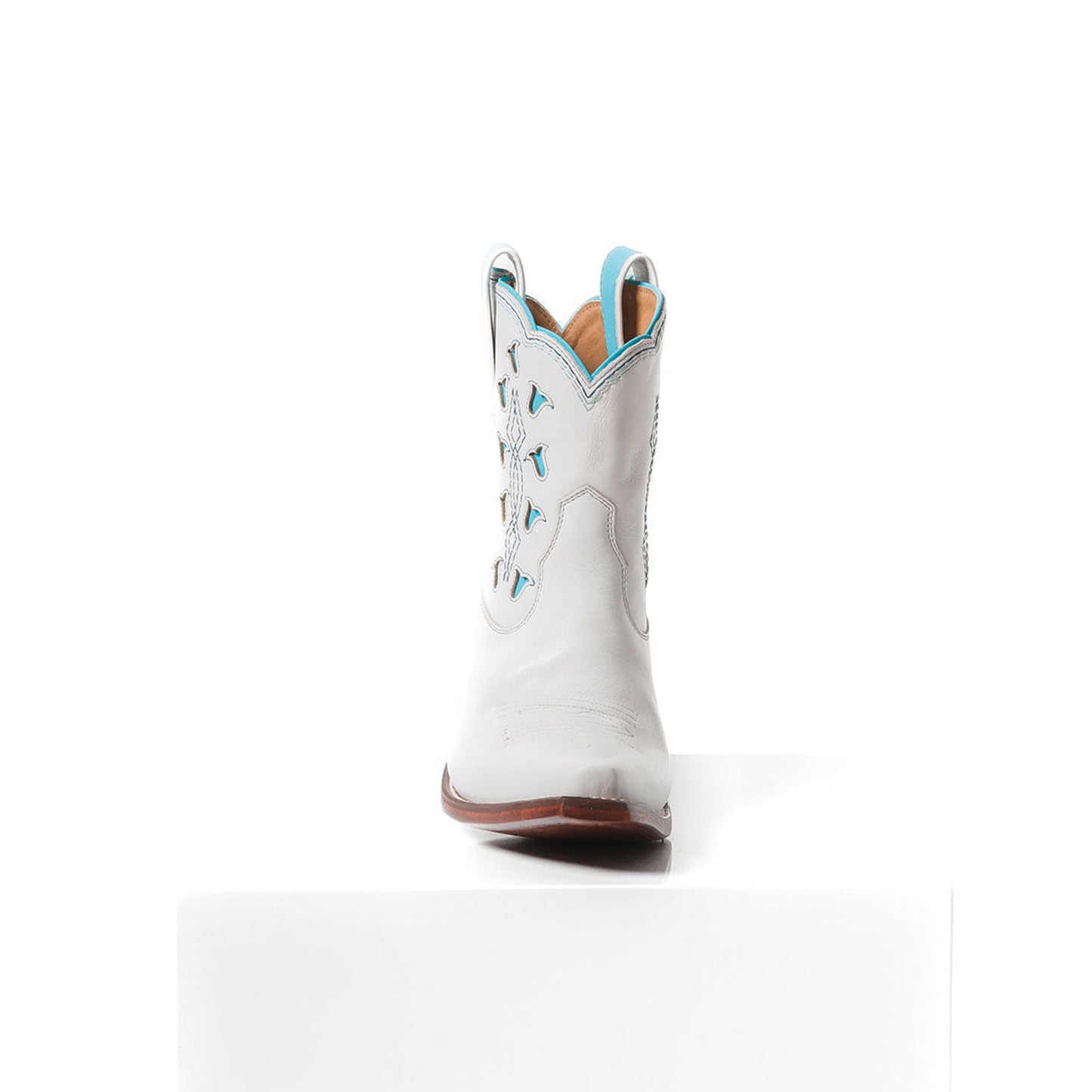 White Snip-Toe Tulip Inlay Embroidery Ankle Cowgirl Boots