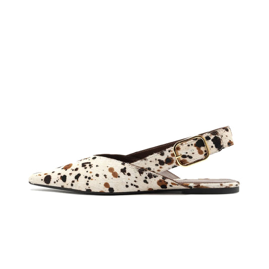 Cow Print Pony Hair Pointed-Toe Slingback Slip-On Flats