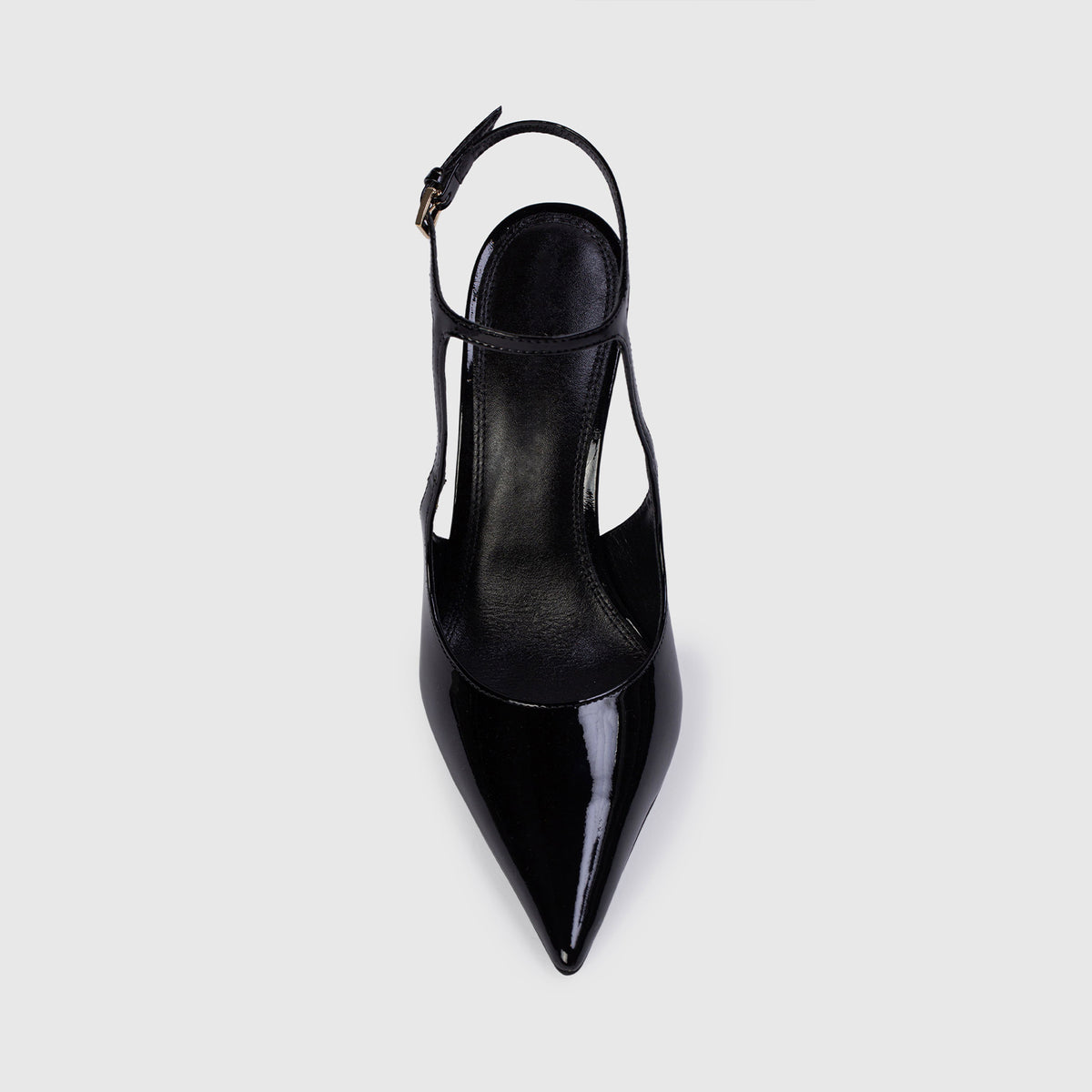 Patent Black Pointed-Toe Ankle Strap With Buckle Chic High Heels