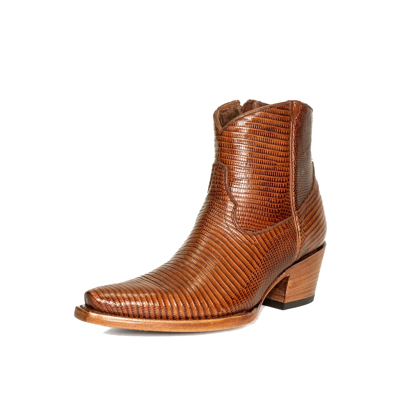 Brandy Lizard Print Snip-Toe Simple Full-Zip Ankle Cowgirl Boots