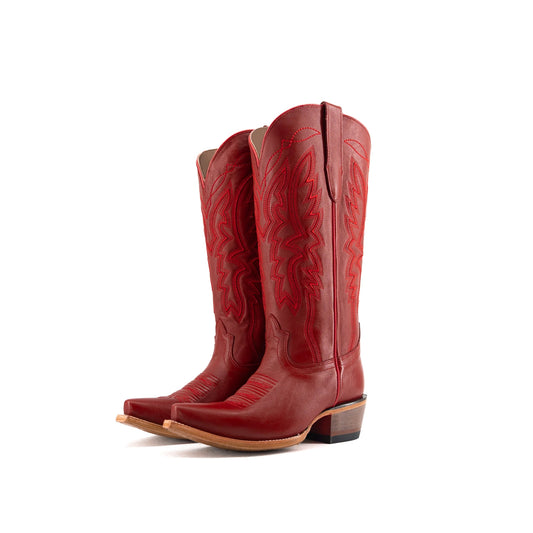 Red Snip-Toe Half-Zip Embroidery Mid Calf Cowgirl Boots