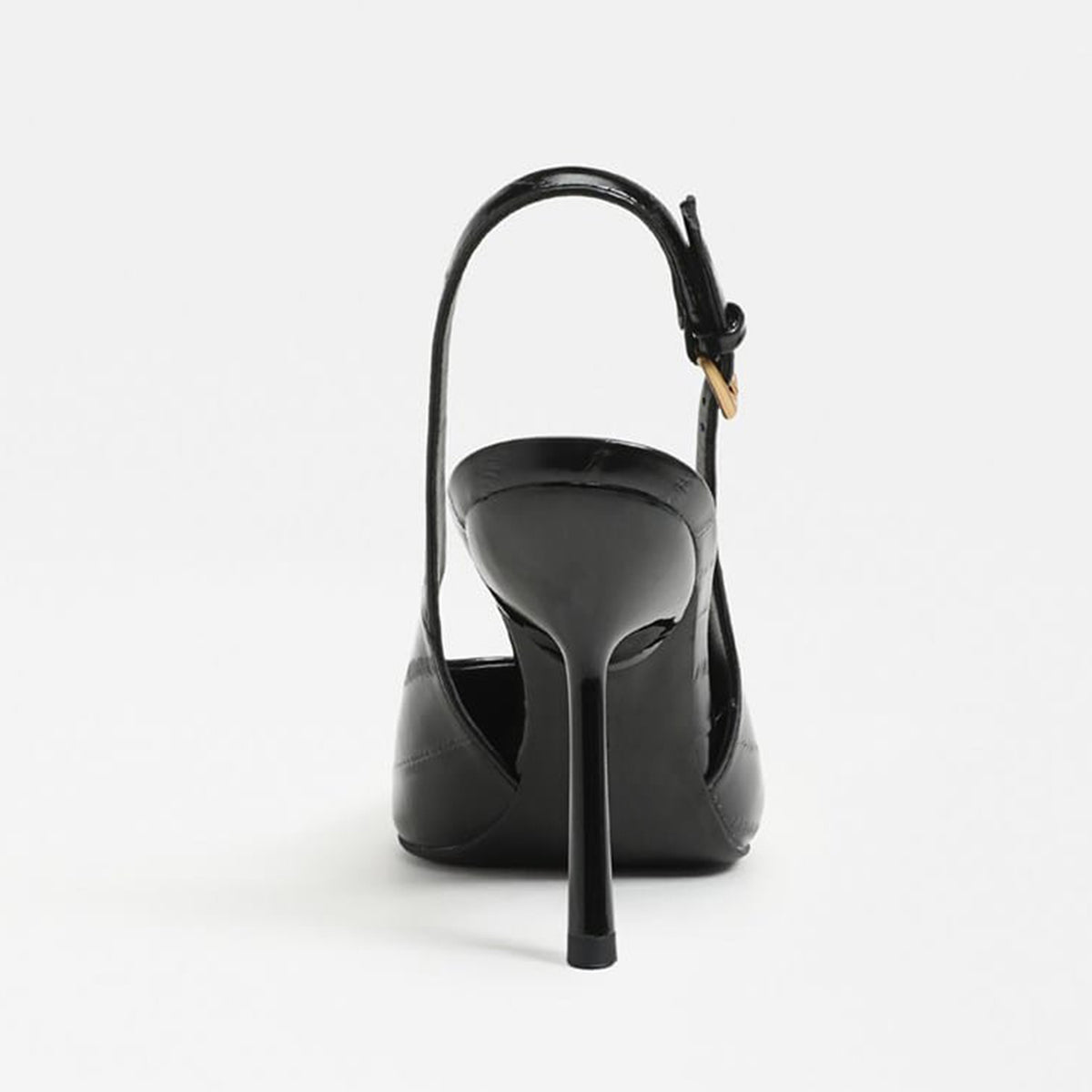 Black Eel Pattern Vegan Leather Pointed-Toe Back Strap Chic High Heels Pumps