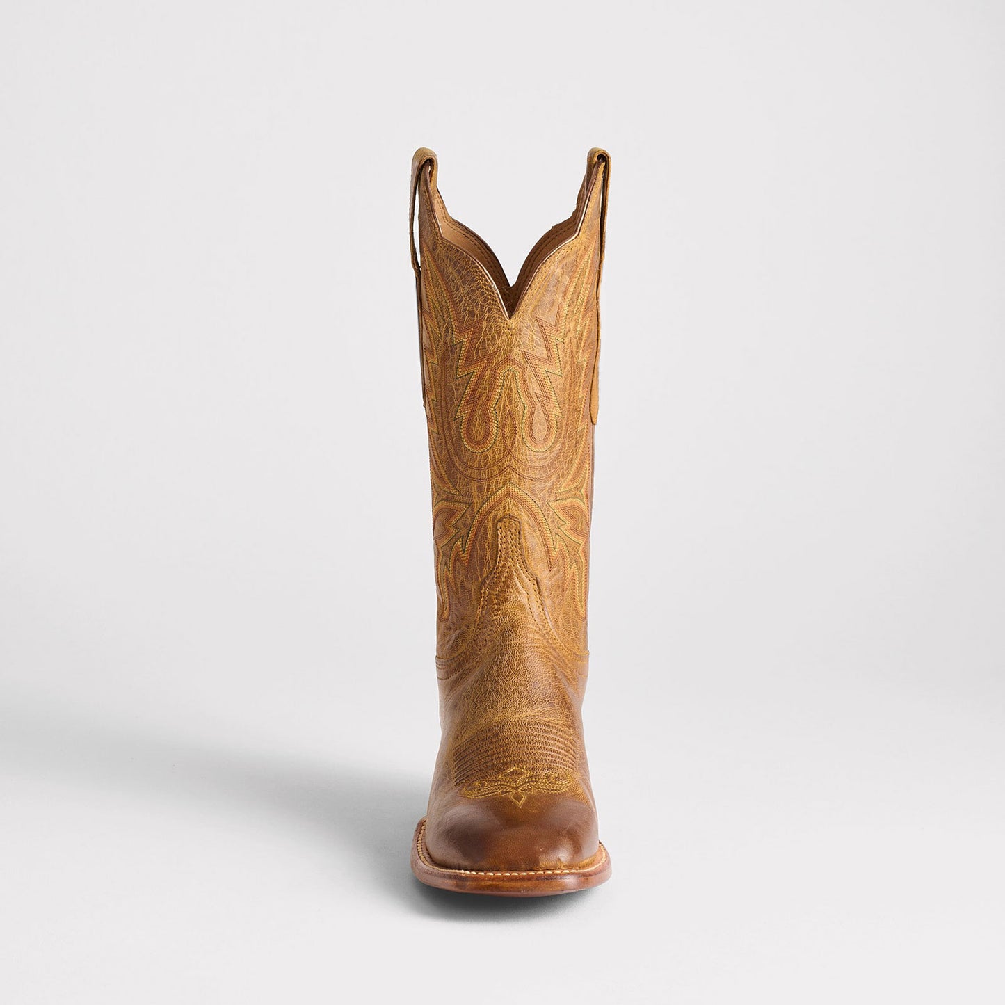 Tan Square-Toe Delicate Embroidery Classic Mid Calf Cowgirl Boots