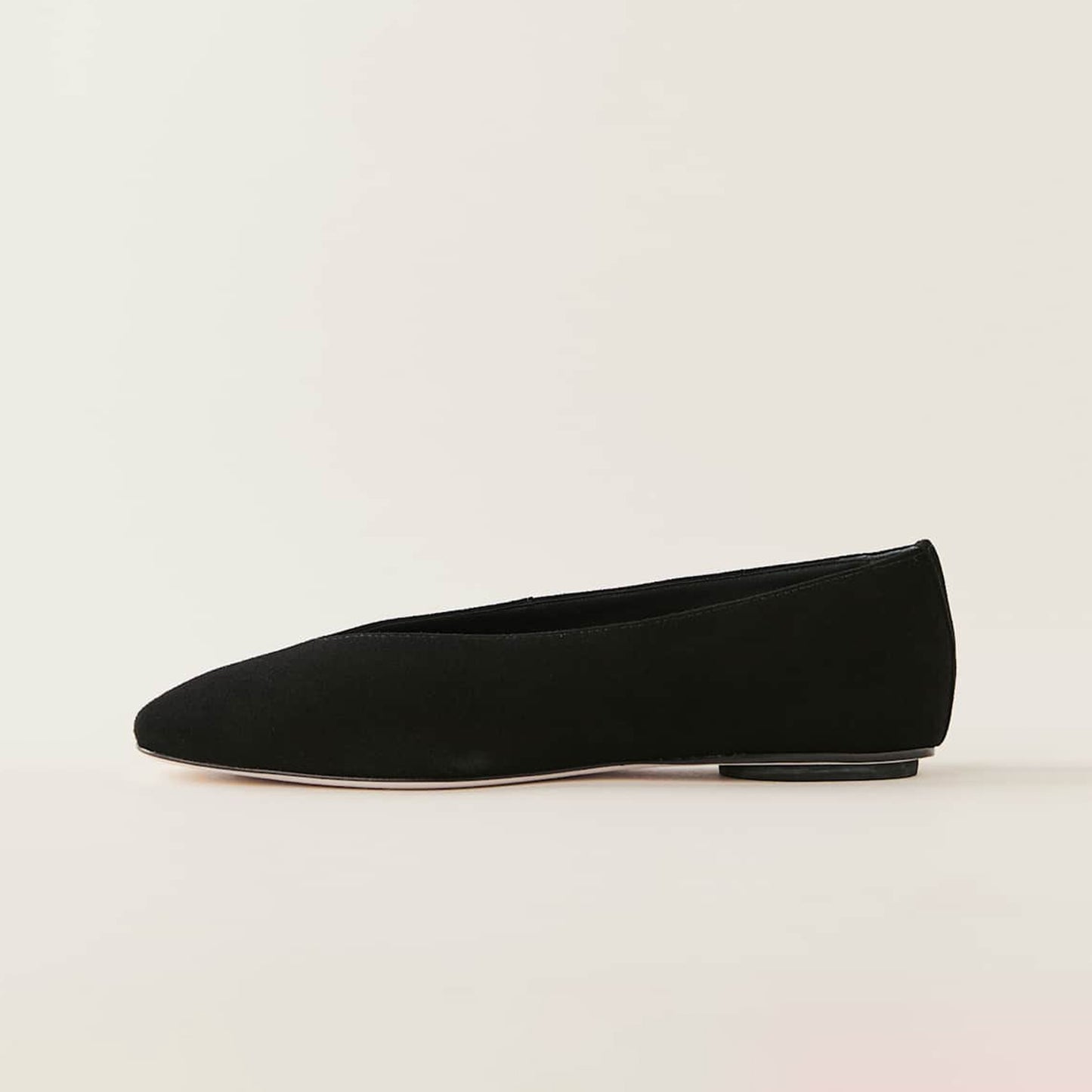 Black Faux Suede Square-Toe Classic Ballet Slip-On Flats