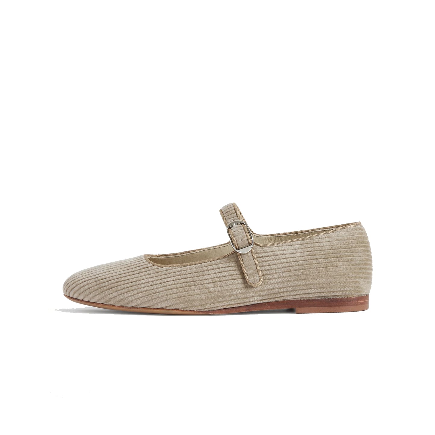 Beige Threaded Fabric Square-Toe Mary Jane Slip-On Ballet Flats