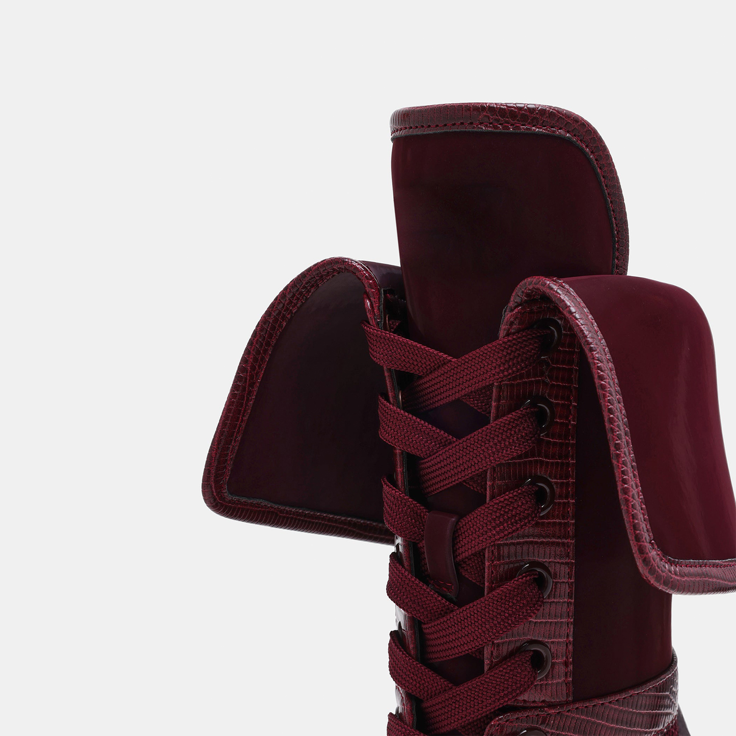 Plum Open Round-Toe Mesh And Lace-Up Shaft Back Design Stiletto High Heels