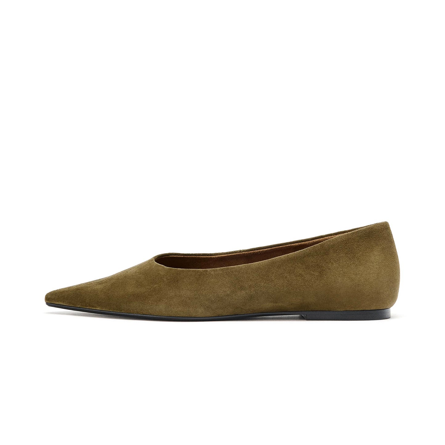 Dark Green Faux Suede Pointed-Toe Simple Slip-on Ballet Flats