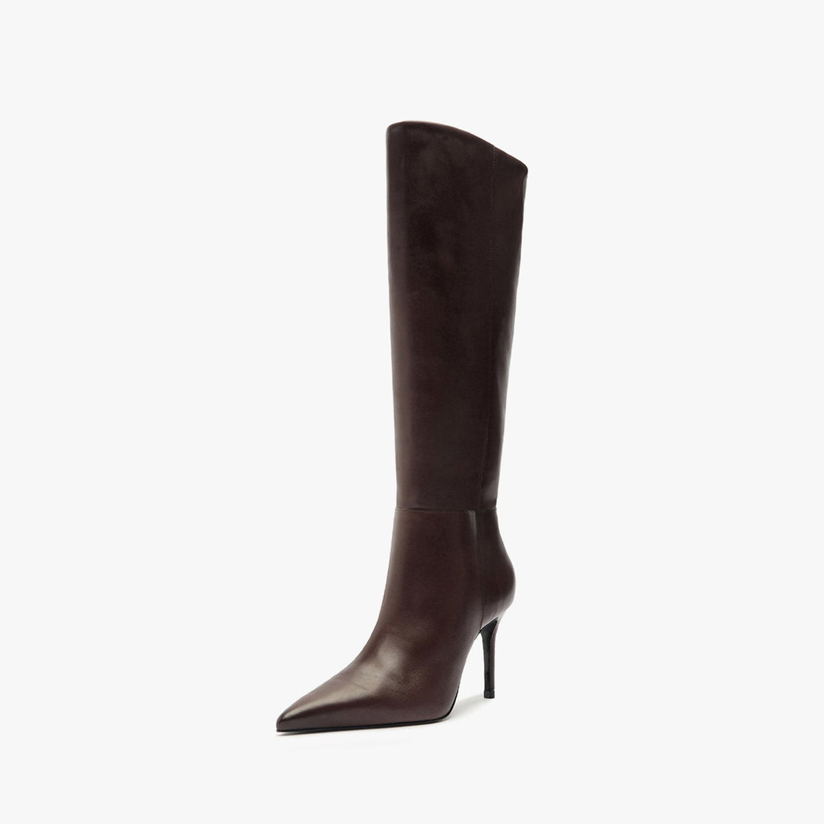 Chic Pointed-Toe Simple Full-Zip Sleek Knee High Stiletto Boots - Chocolate