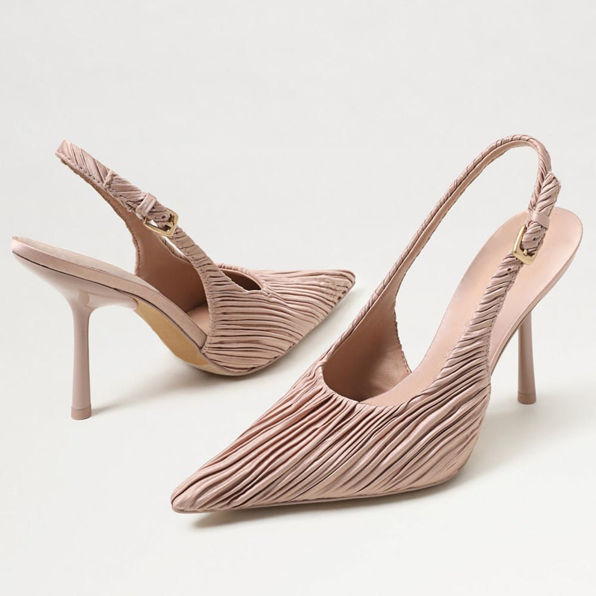 Champagne Striped Satin Pointed-Toe Back Strap Chic High Heels Pumps