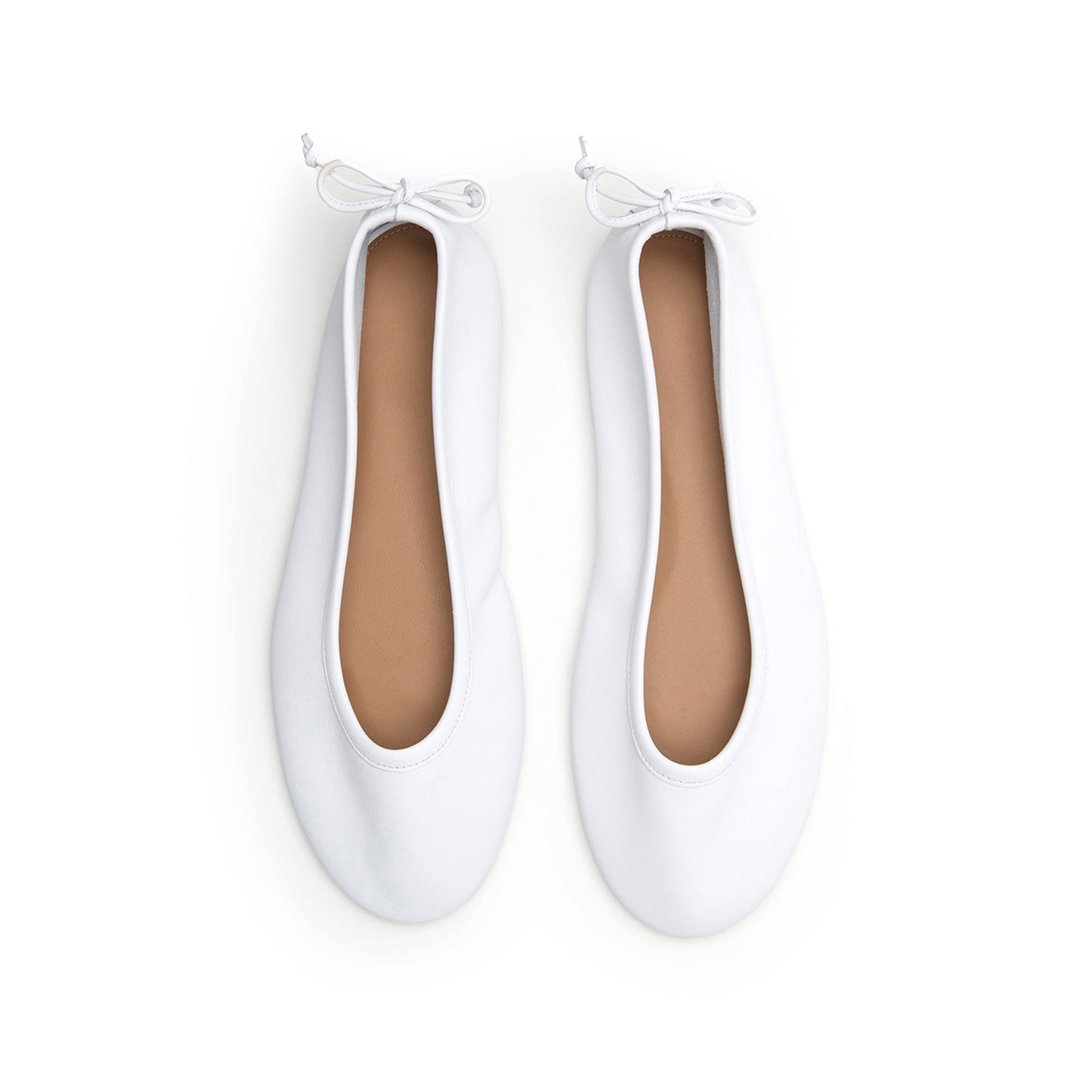 White Round-Toe Back Bow Classic Ballet Flats