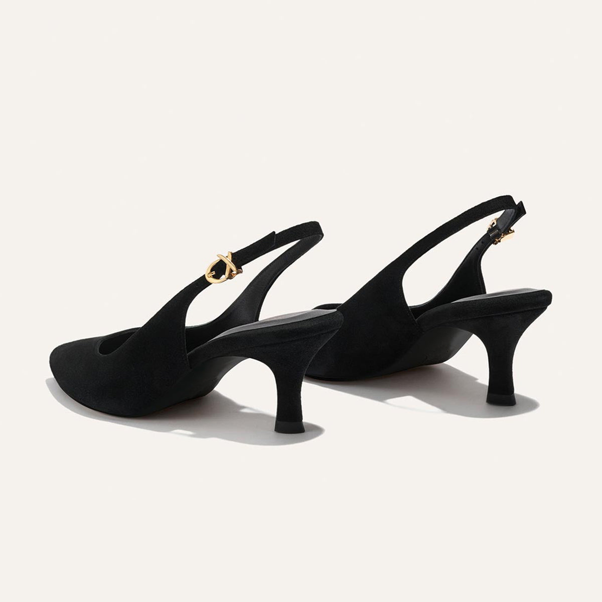 Black Sleek Faux Suede Pointed-Toe Chic Back Strap Kitten Heels