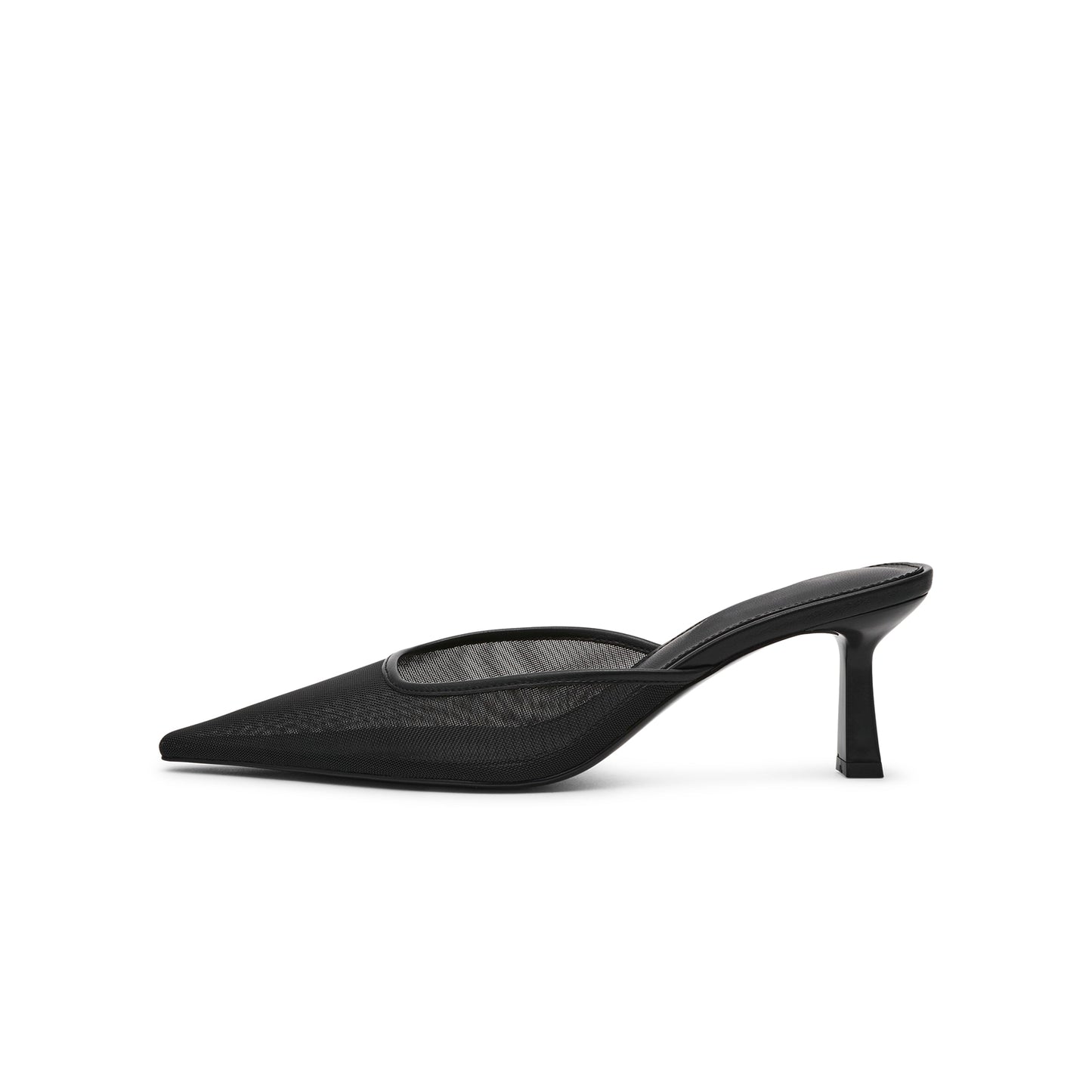 Black Mesh Pointed-Toe Classic Slip-On Backless Kitten Heels