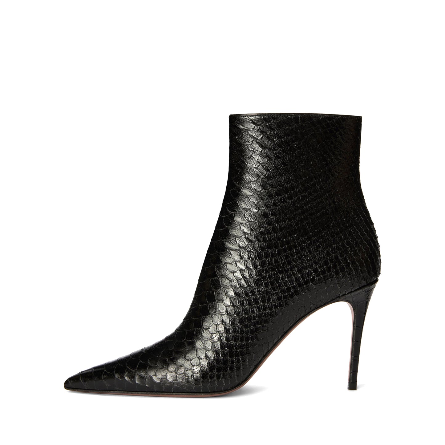 Black Snakeskin Print Pointed-Toe Classic Full-Zip Chic Ankle Stiletto Boots