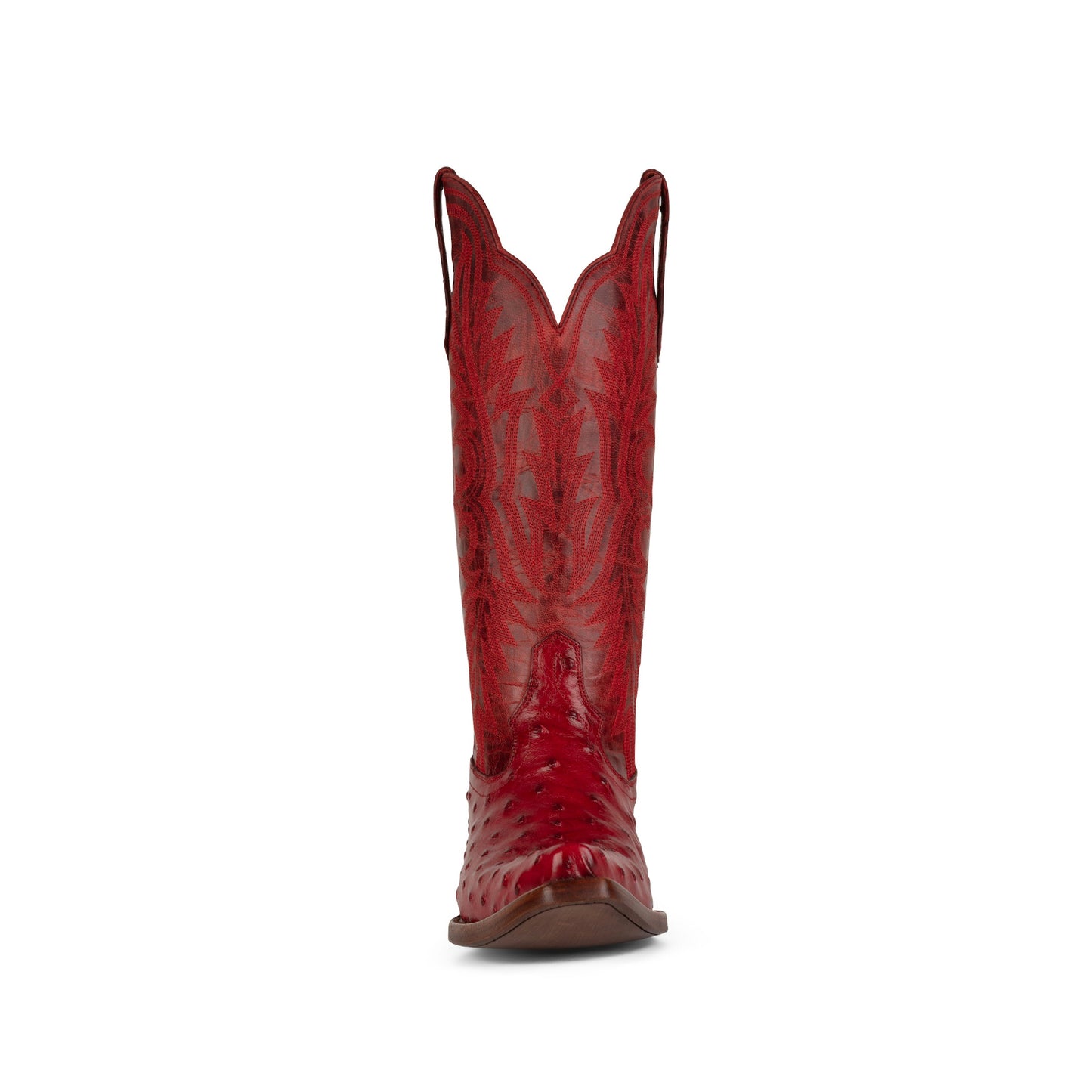 Red Contrast Vegan Leather And Ostrich Print Snip-Toe Embroidery Mid Calf Cowgirl Boots