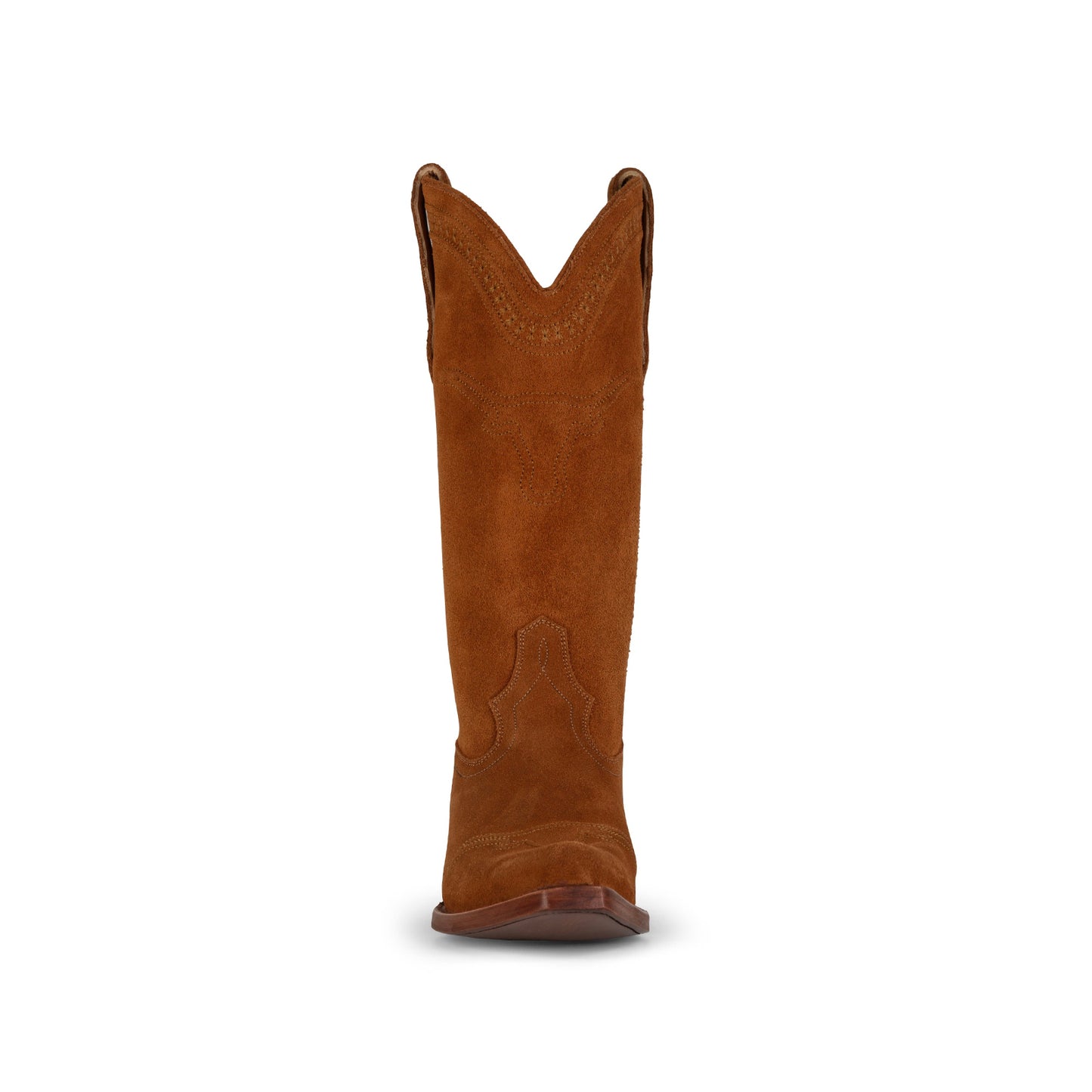 Dark Caramel Faux Suede Snip-Toe Simple Mid Calf Cowgirl Boots