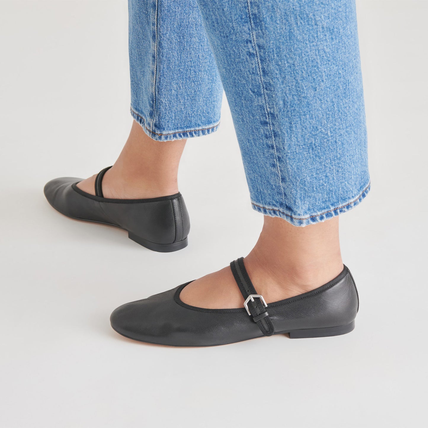 Black Vegan Leather Round-Toe Bridge Strap Ballet Flats