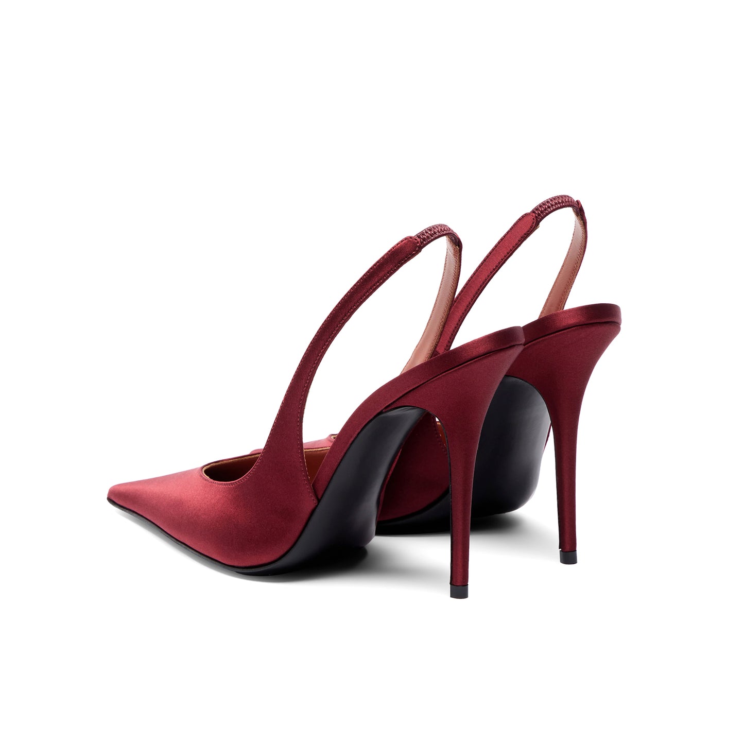 Red Satin Pointed-Toe Classic Slingback High Heels