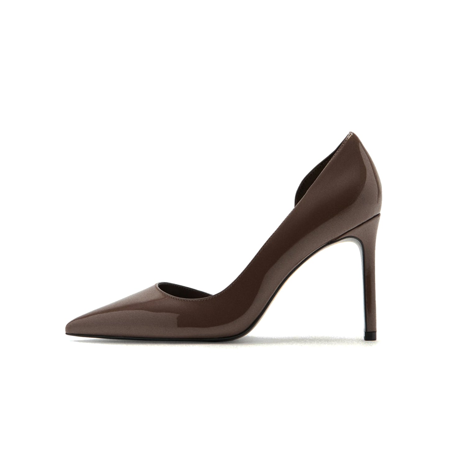 Patent Chocolate Pointed-Toe Slip-On Sleek High Heels Pumps