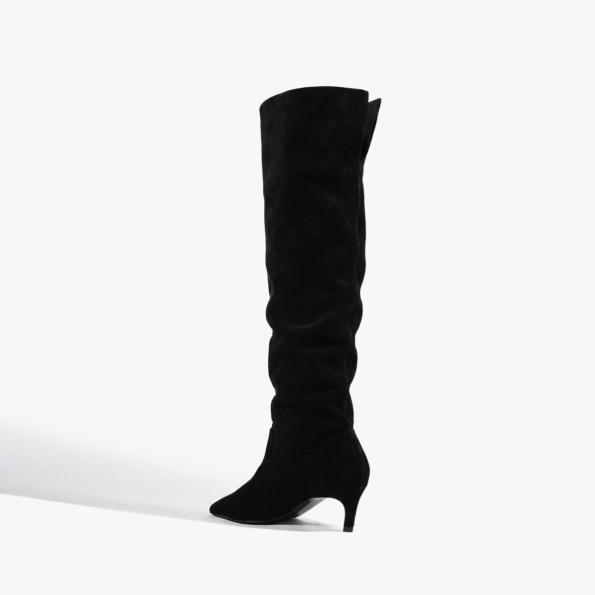 Black Faux Suede Chic Pointed-Toe Simple Wide Calf Knee High Stiletto Boots
