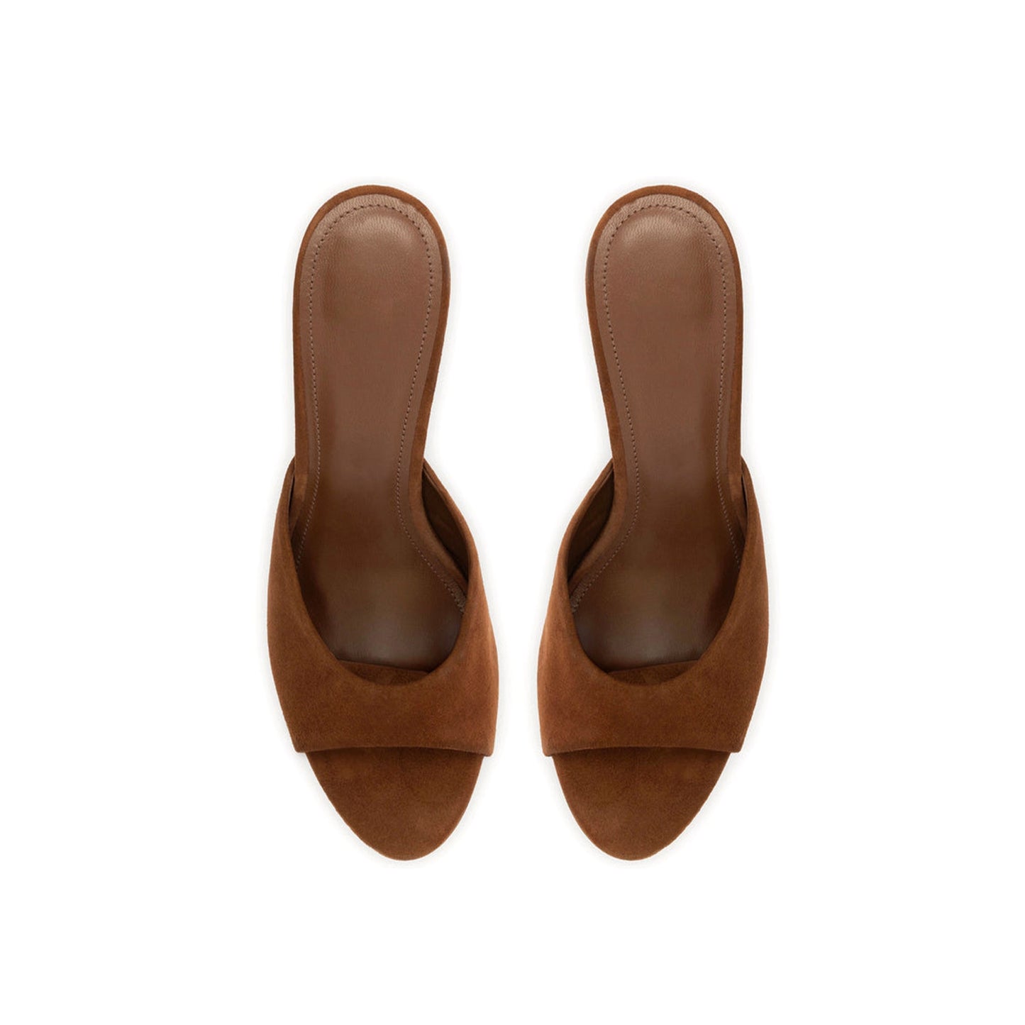 Brown Faux Suede Round-Toe Backless High Stiletto Heels