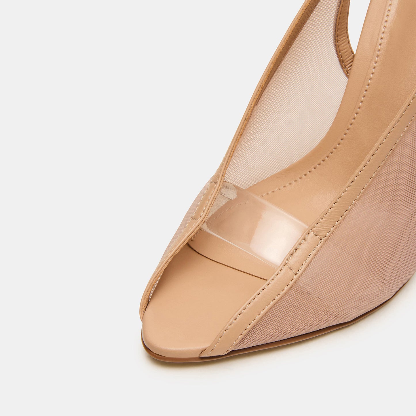 Nude Vegan Leather And Transparent Film Round-Toe Back Strap High Heels