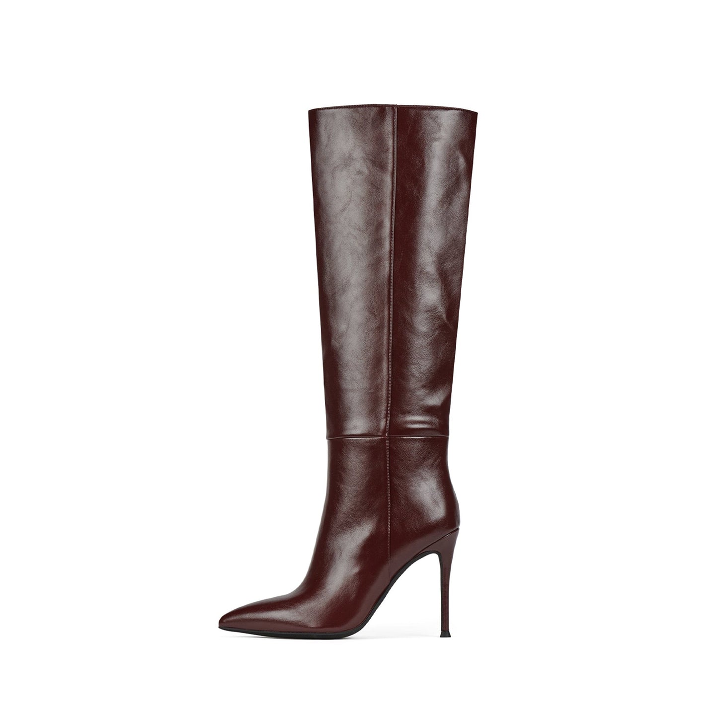 Wine Red Pointed-Toe Sleek Chic Wide Calf Knee High Stiletto Boots