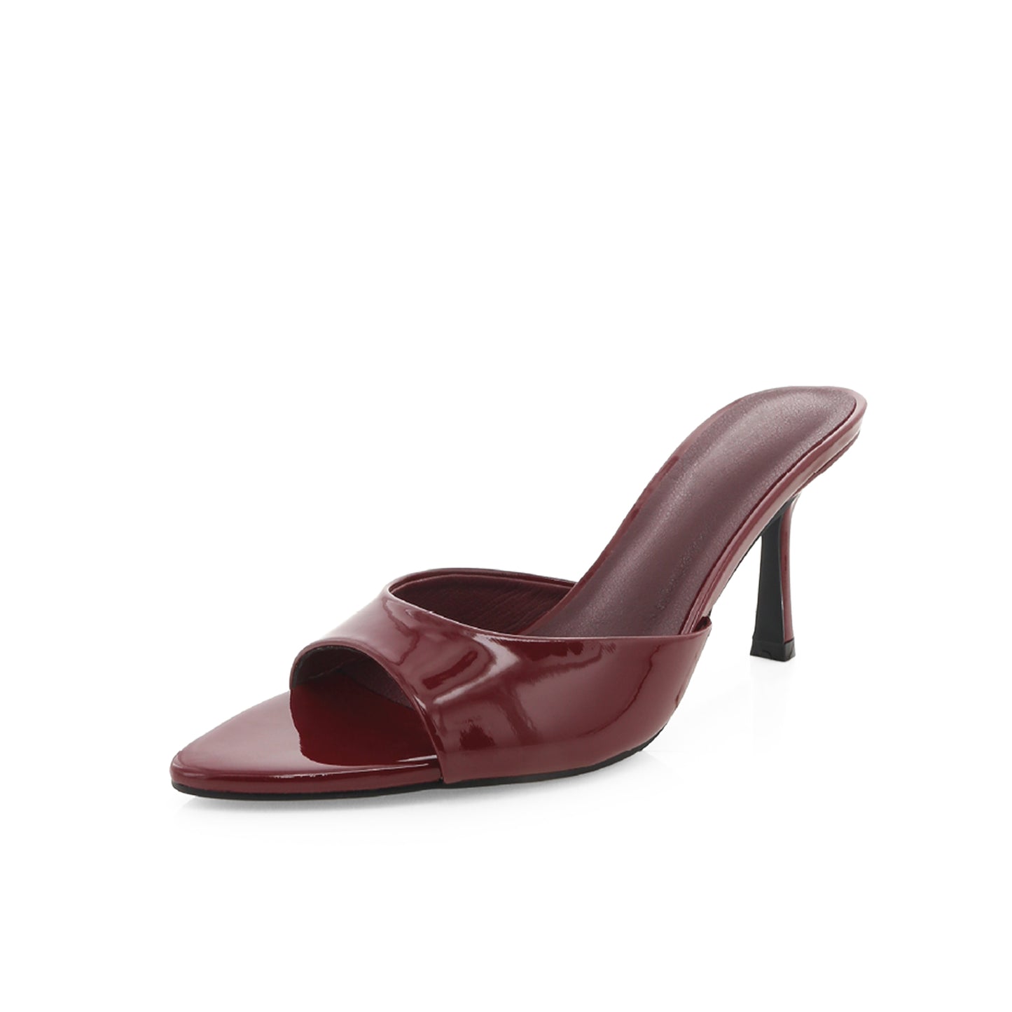 Patent Red Open Pointed-Toe Slip-On Backless High Heels