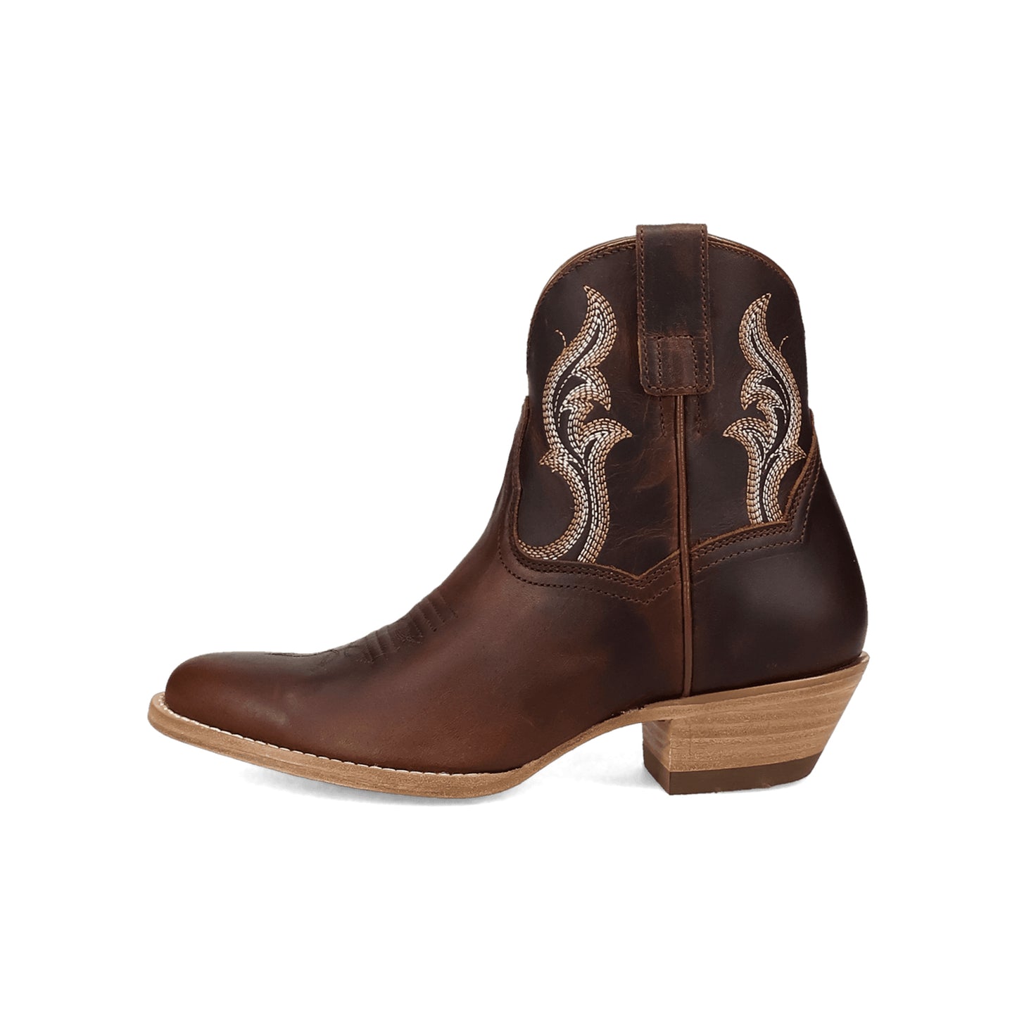 Dark Tan Round-Toe Grace Embroidery Full-Zip Ankle Cowgirl Boots