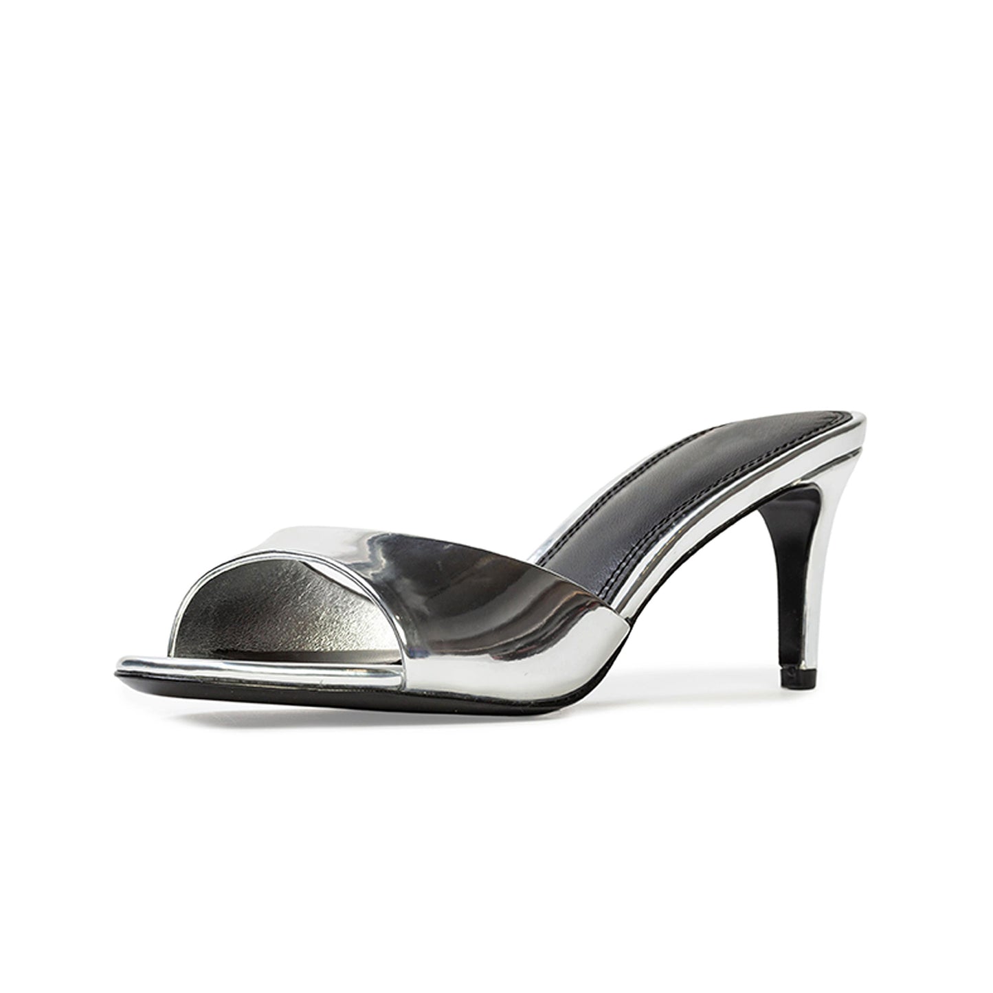 Metallic Sliver Round-Toe Simple Sleek Backless High Heels