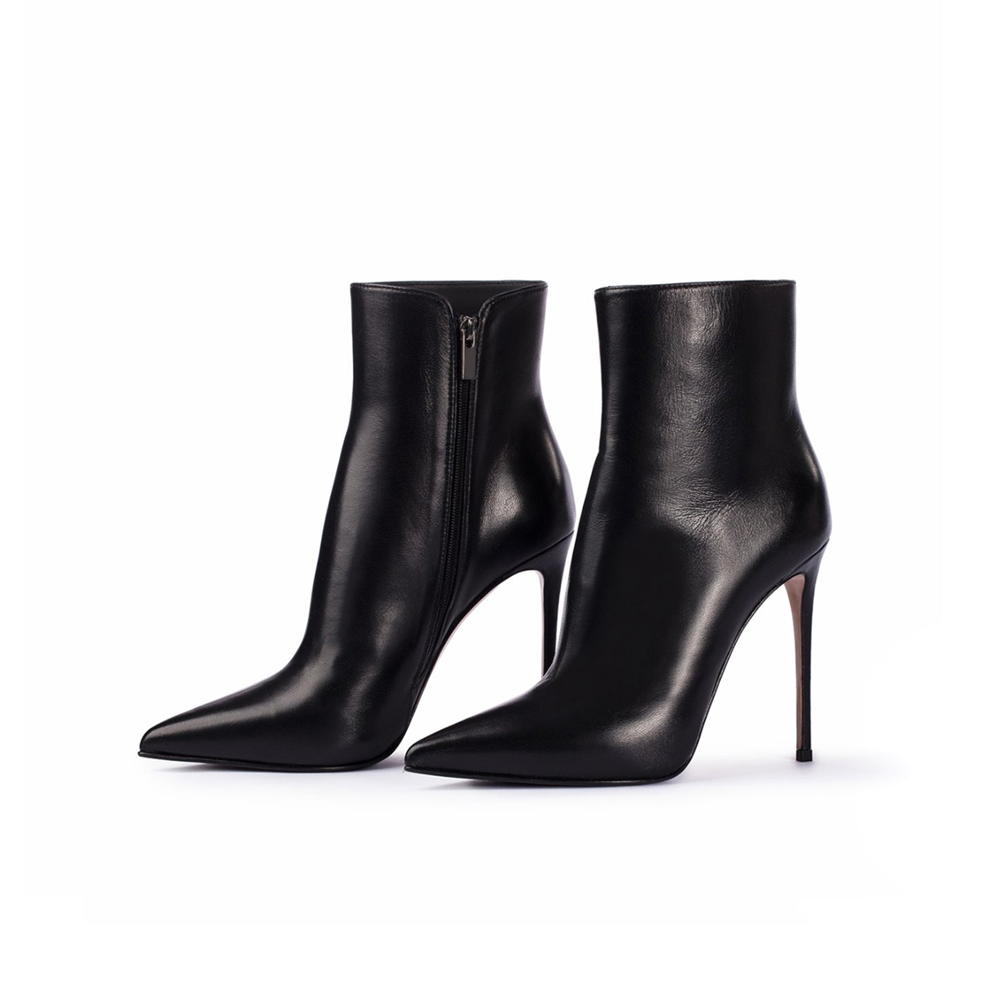 Black Pointed-Toe Simple Full-Zip Ankle Stiletto Boots