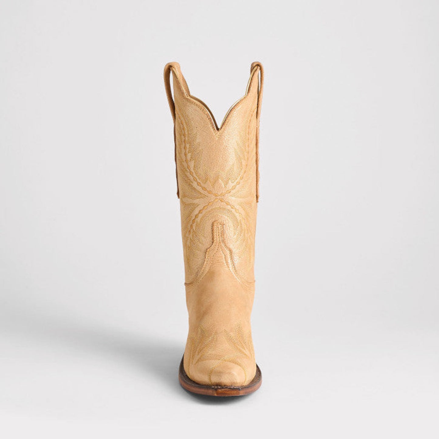 Metallic Champagne Snip-Toe Western Embroidery Mid Calf Chic Cowgirl Boots