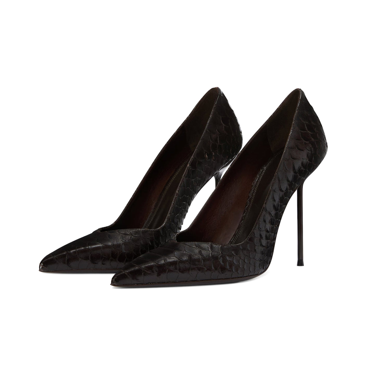 Snakeskin Pattern Vegan Leather Pointed-Toe Slip-On Pumps High Heels