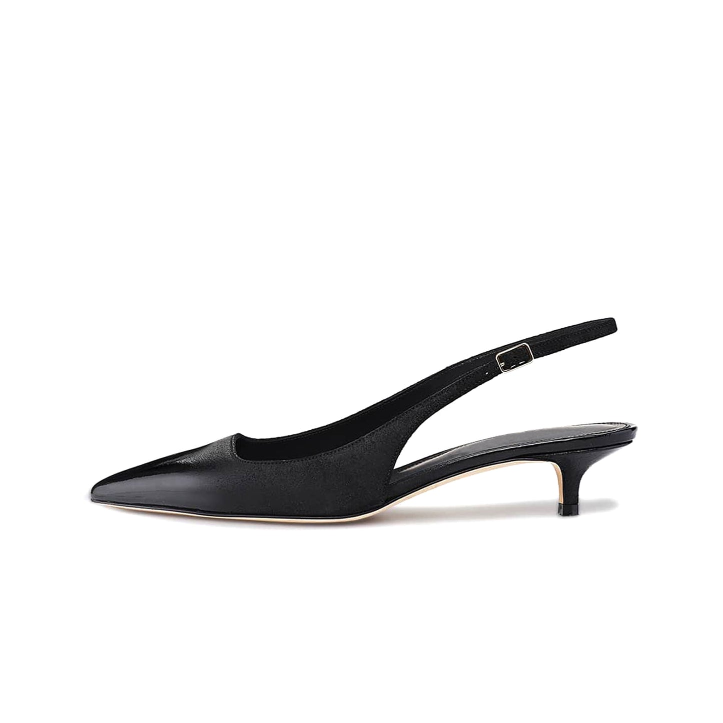 Black Pointed-Toe Simple Slingback Slip-On Kitten Heels