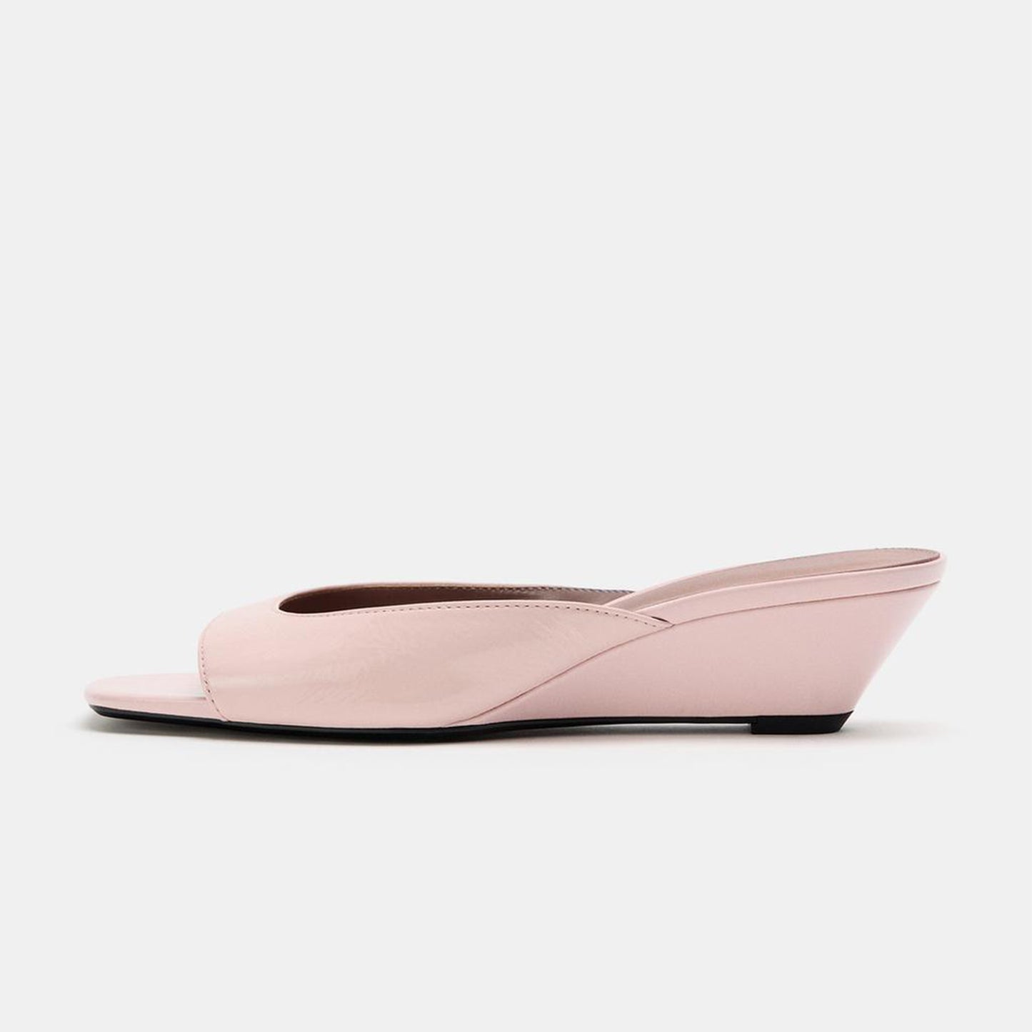 Blush Pink Square-Toe Backless Wedge Heel Sandals