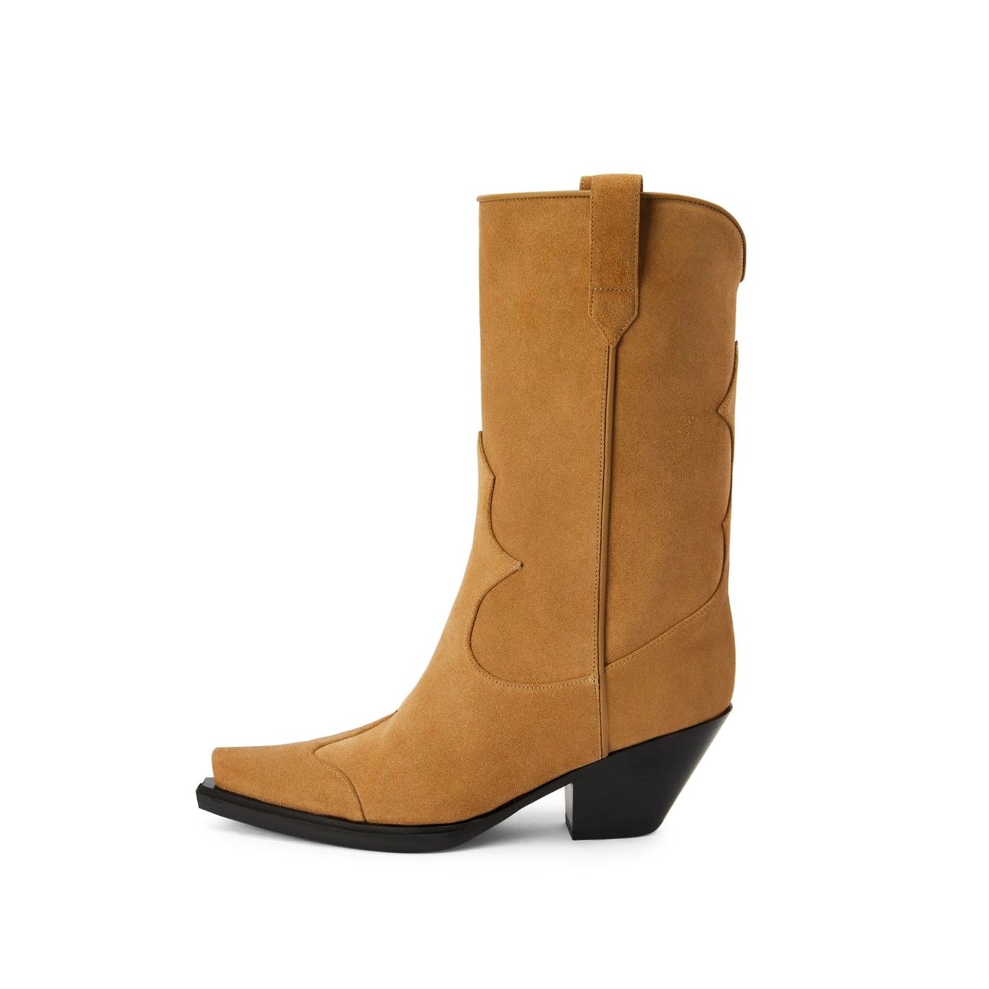 Brown Faux Suede Snip-Toe Classic Mid Calf Cowgirl Boots