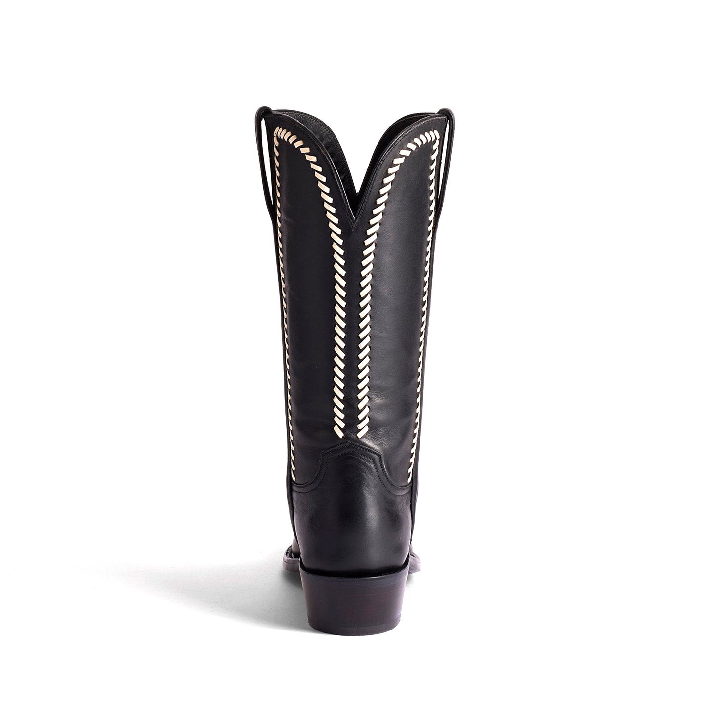 Black Snip-Toe Little Tulips Inlay And Running Stitch Mid Calf Cowgirl Boots