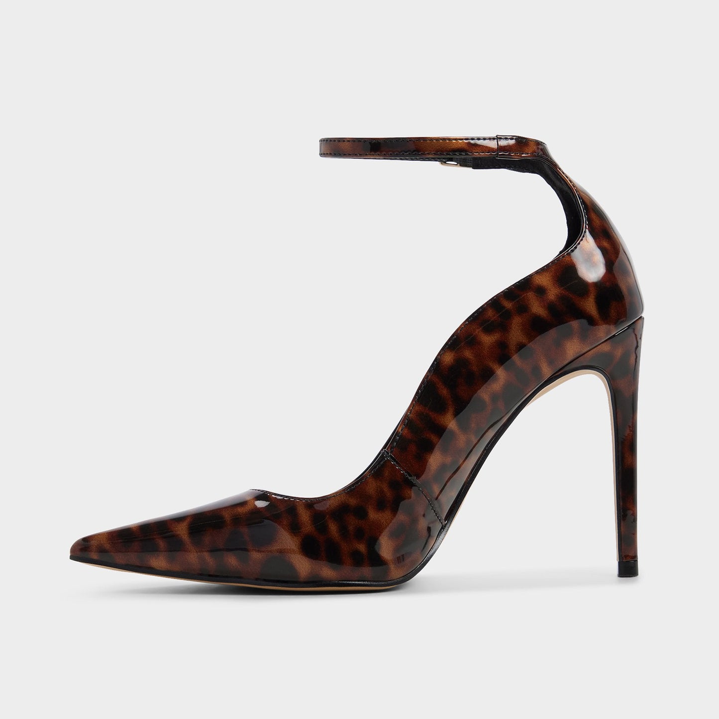 Patent Leopard Pointed-Toe Simple Ankle Strap High Heels