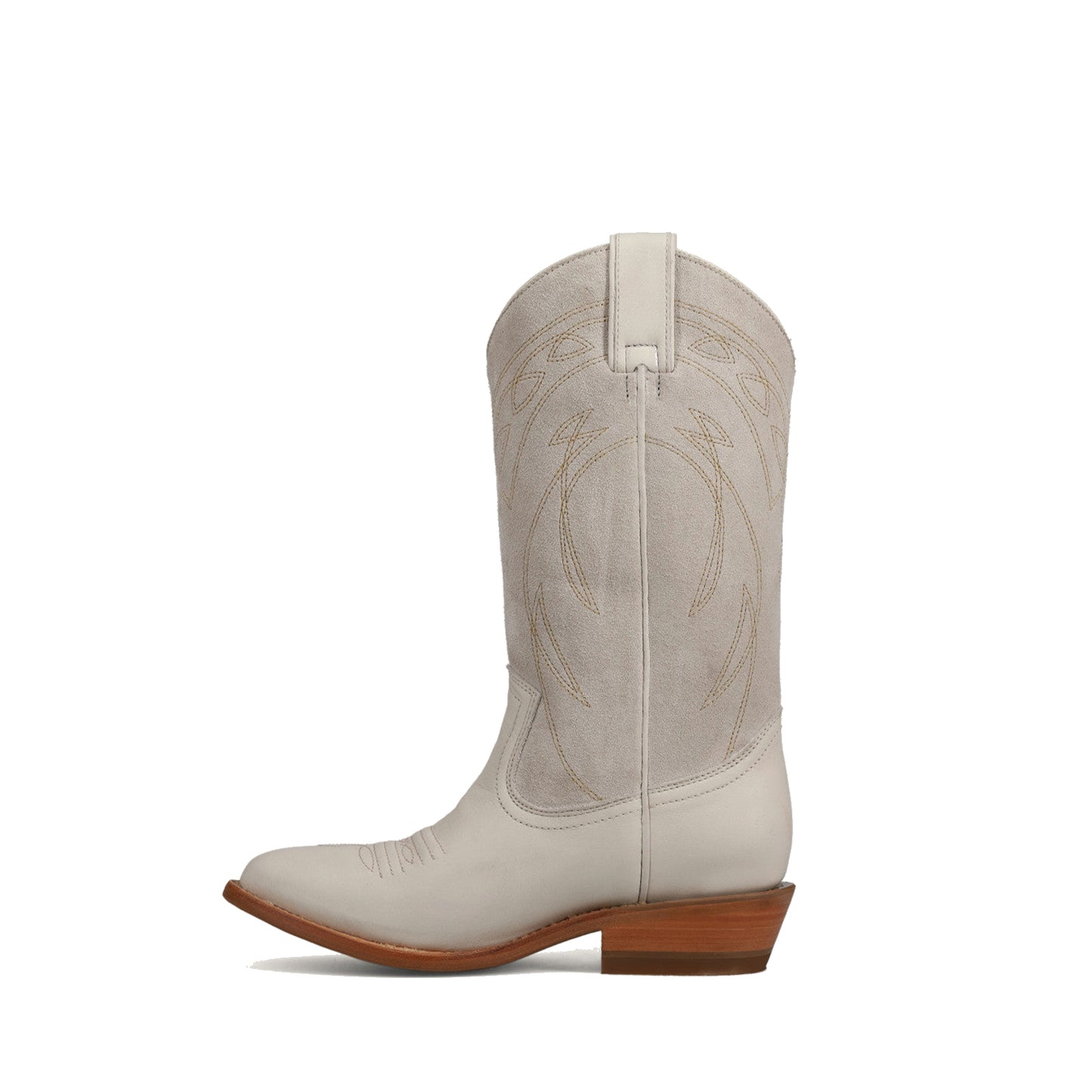 Ivory Almond-Toe Chic Embroidery Western Mid Calf Cowgirl Boots