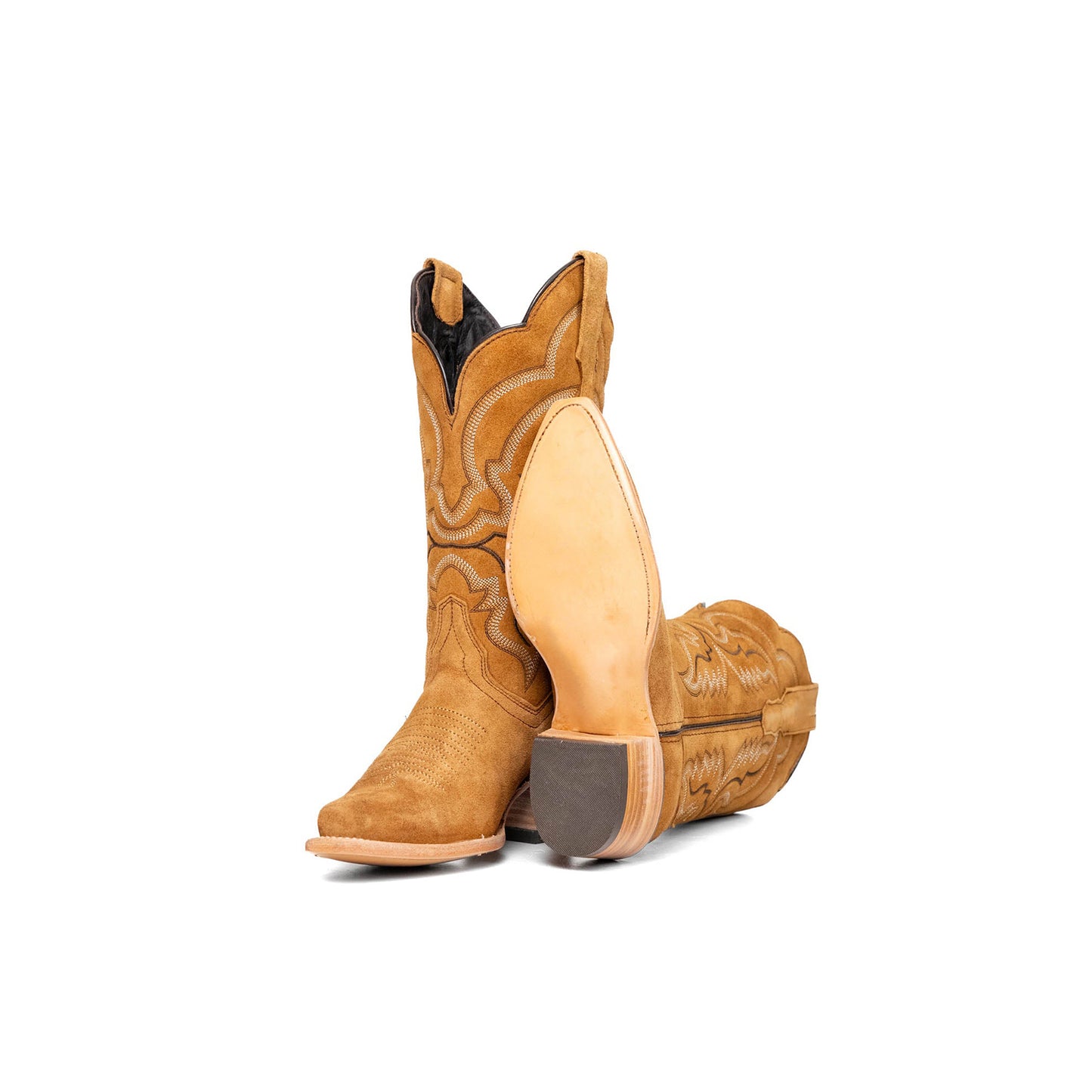 Honey Faux Suede Snip-Toe Embroidery Mid Calf Cowgirl Boots