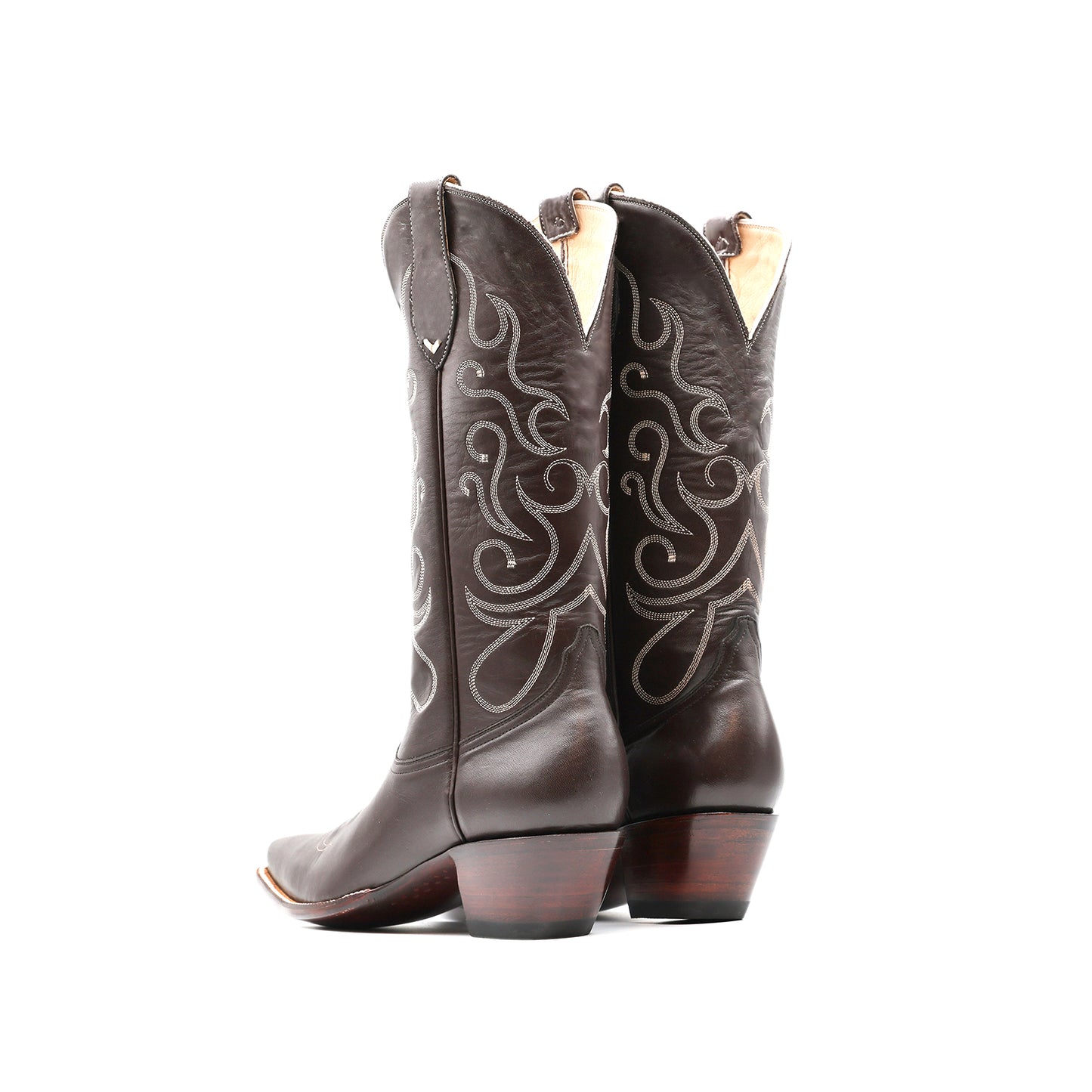Dark Brown Snip-Toe Chic Embroidery Mid Calf Cowgirl Boots