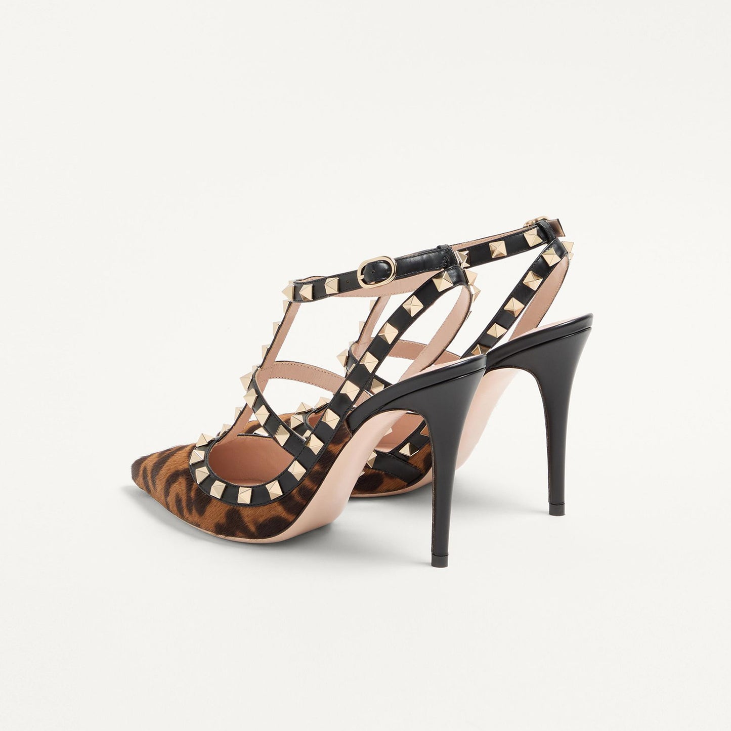 Leopard Pointed-Toe Studded Strappy Slingback High Heels